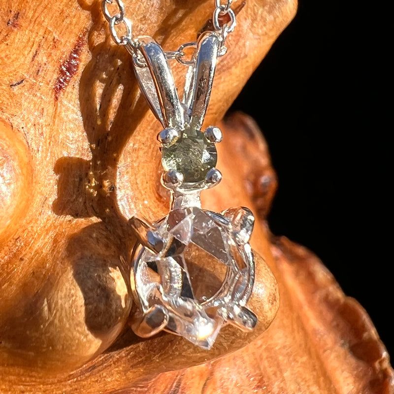 Herkimer Diamond & Moldavite Necklace Sterling #8029-Moldavite Life