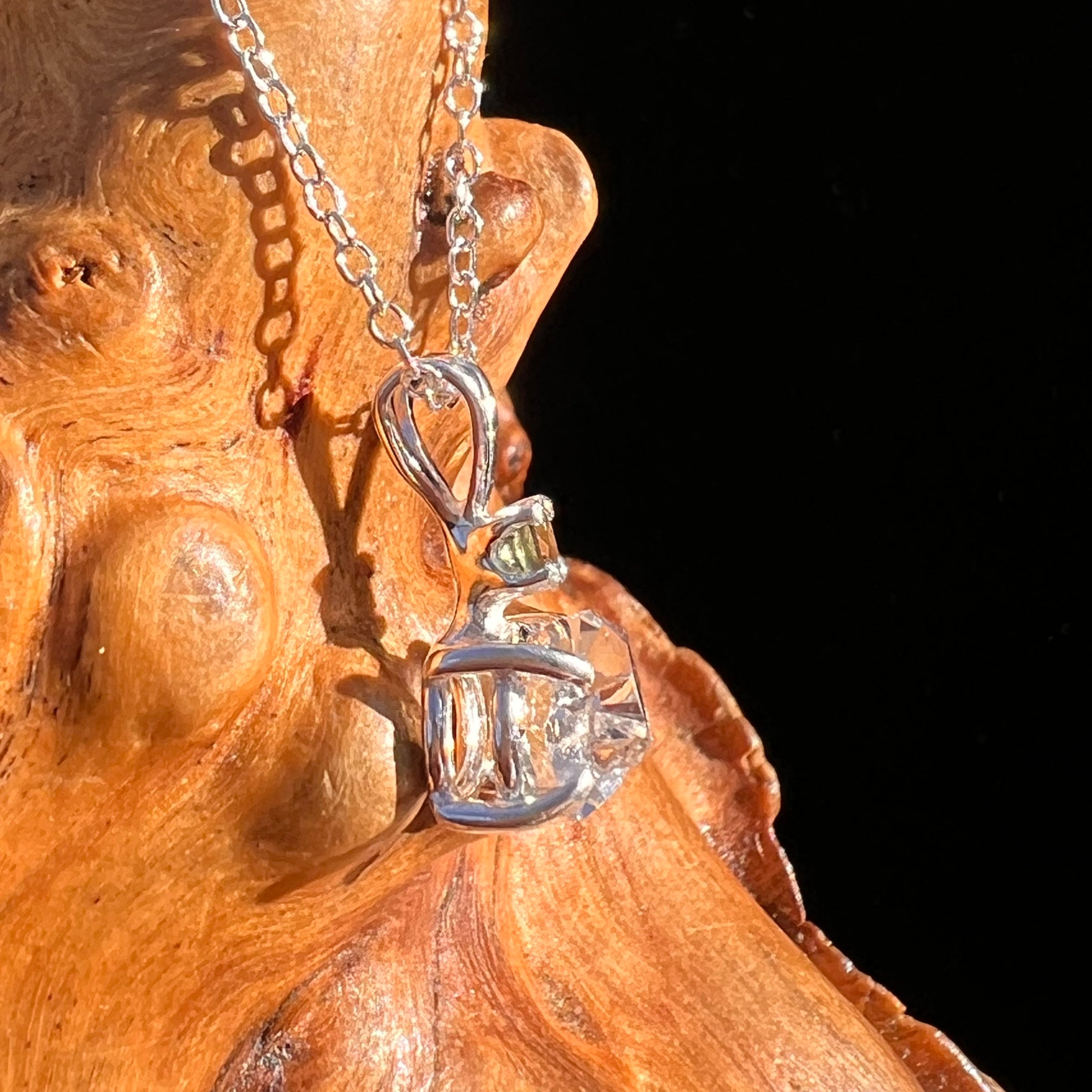 Herkimer Diamond & Moldavite Necklace Sterling #8029-Moldavite Life