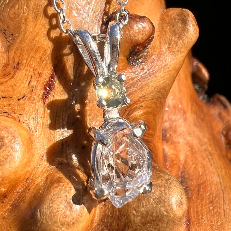 Herkimer Diamond & Moldavite Necklace Sterling #8030-Moldavite Life