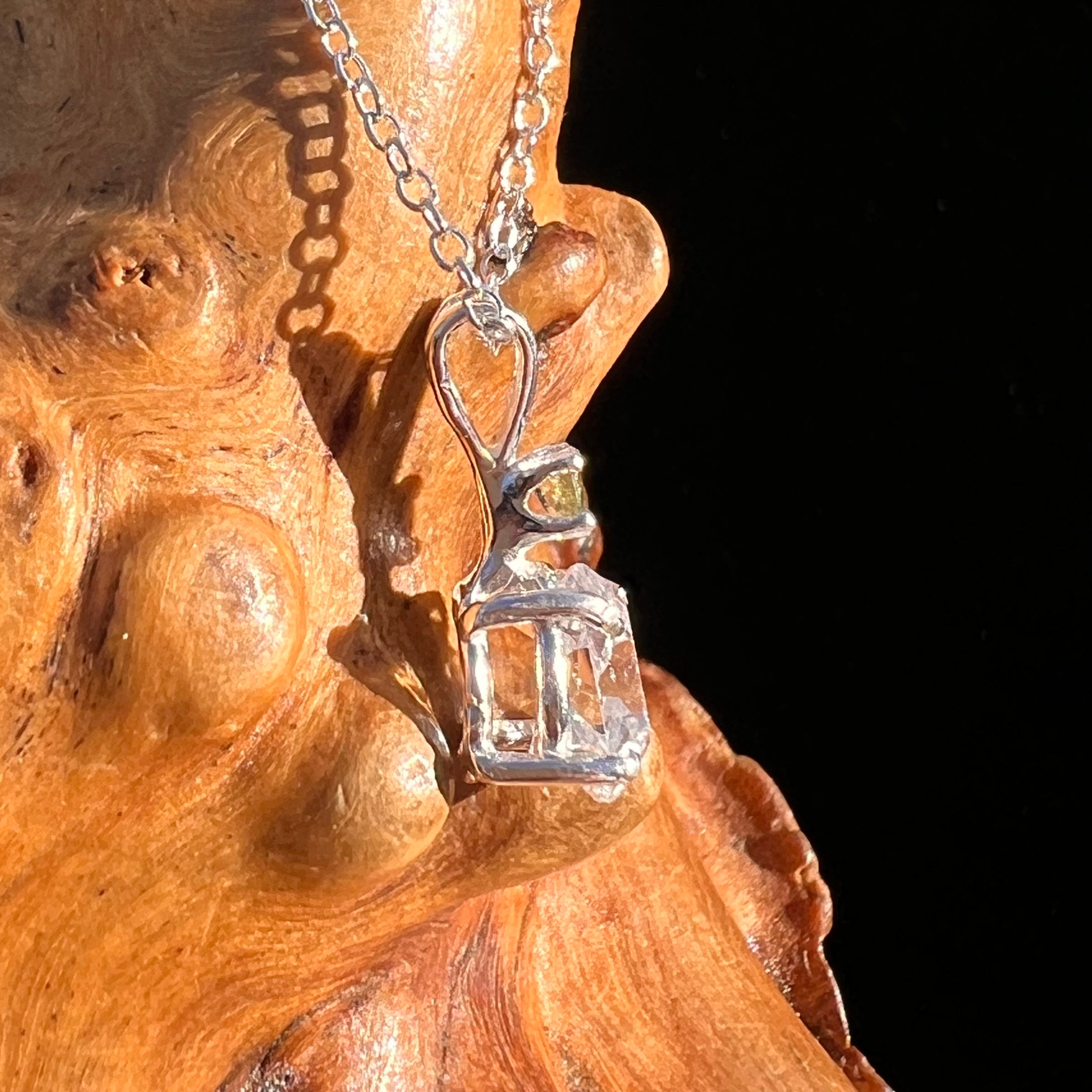 Herkimer Diamond & Moldavite Necklace Sterling #8030-Moldavite Life