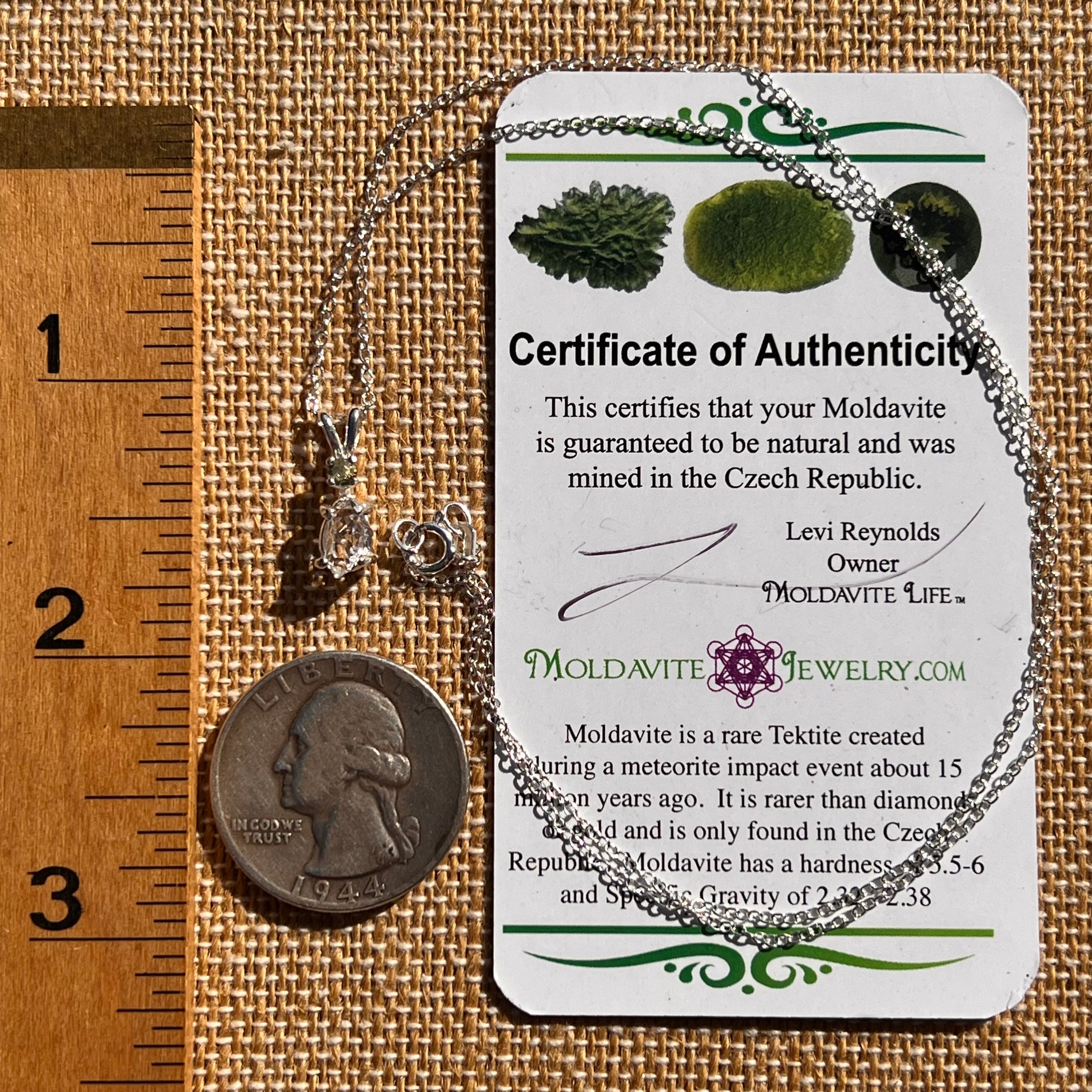 Herkimer Diamond & Moldavite Necklace Sterling #8030-Moldavite Life