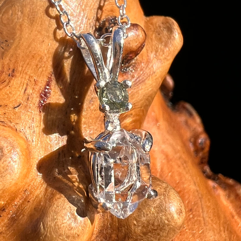 Herkimer Diamond & Moldavite Necklace Sterling #8031-Moldavite Life