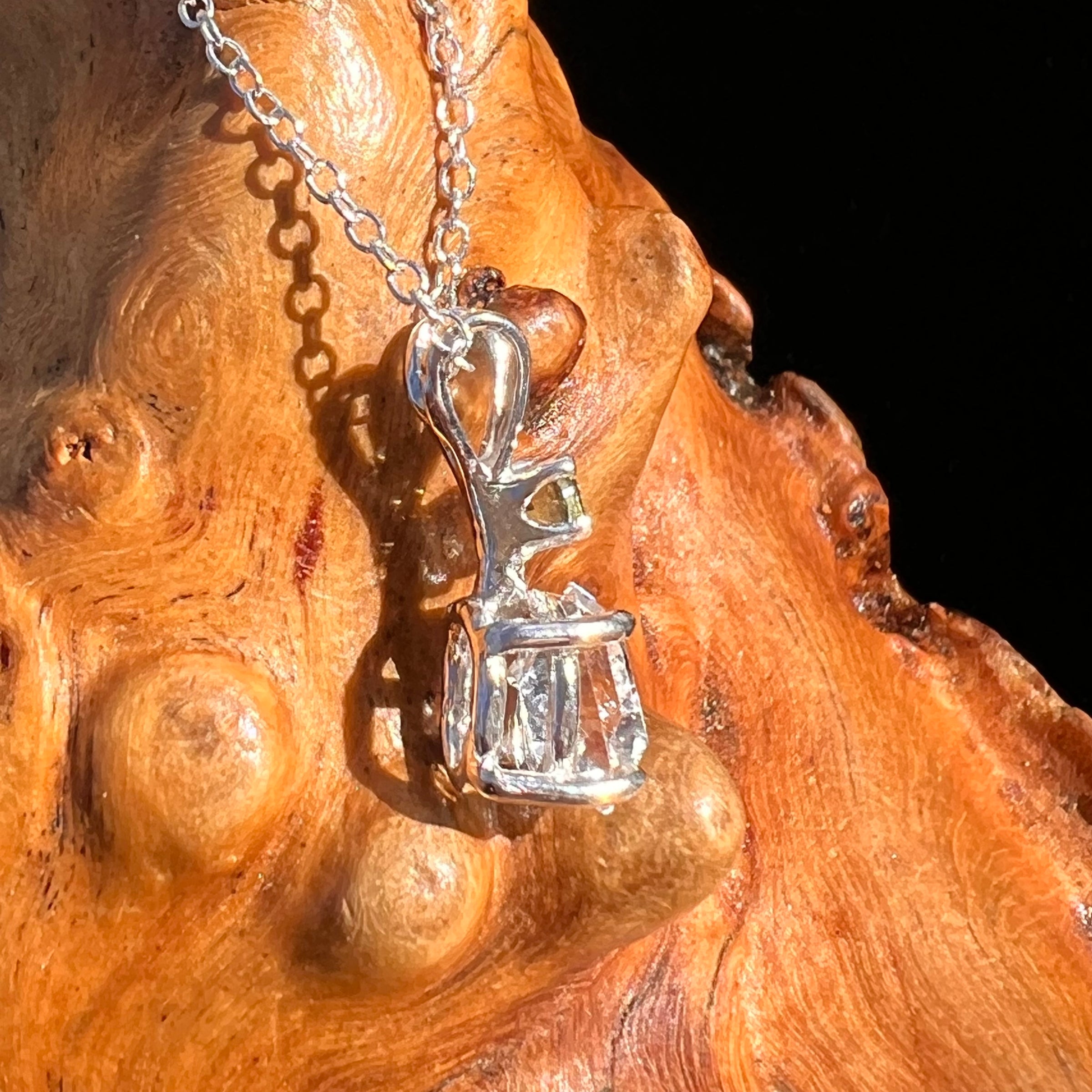 Herkimer Diamond & Moldavite Necklace Sterling #8031-Moldavite Life