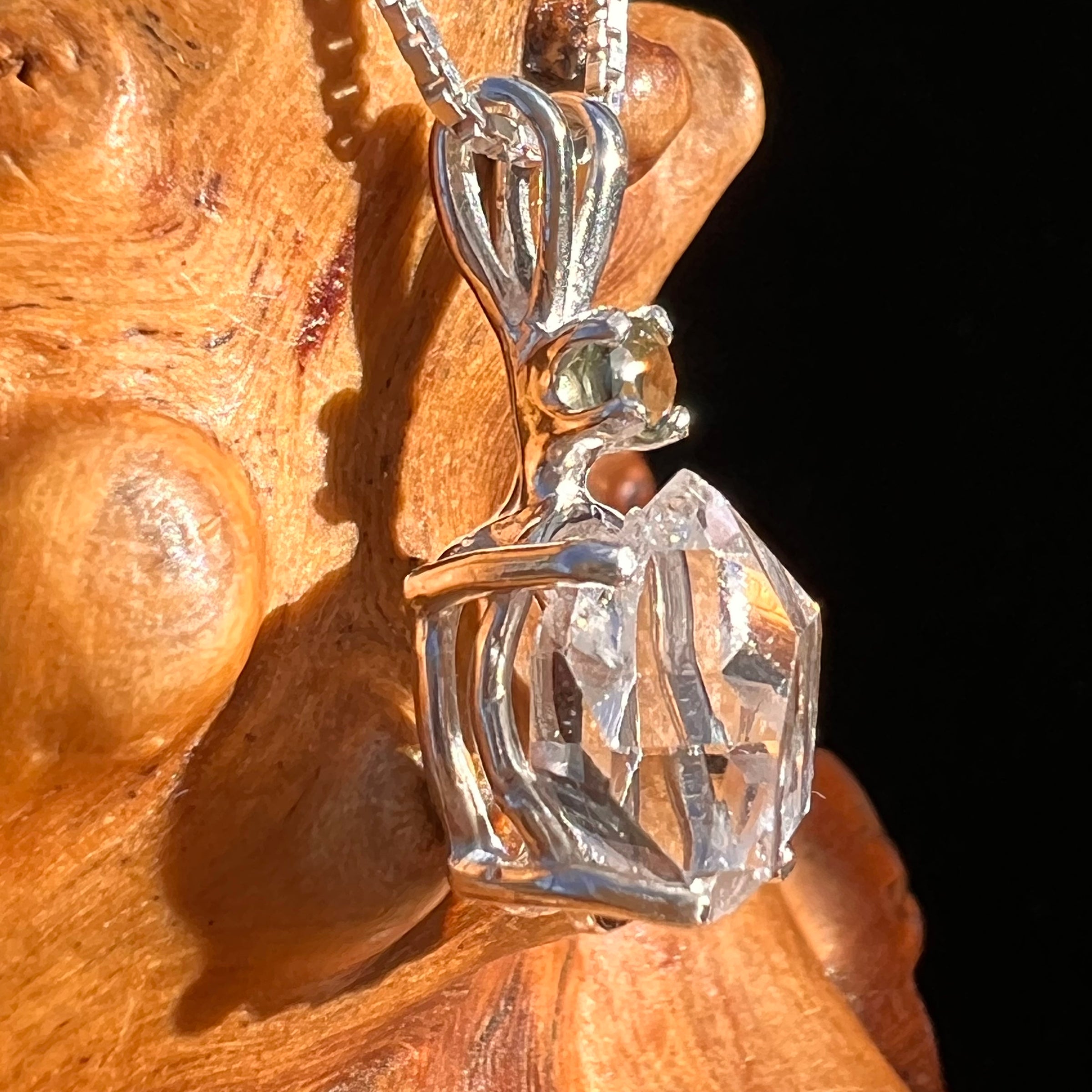 Herkimer Diamond & Moldavite Pendant Sterling #8032-Moldavite Life