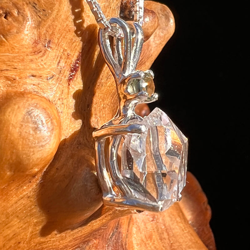 Herkimer Diamond & Moldavite Pendant Sterling #8032-Moldavite Life