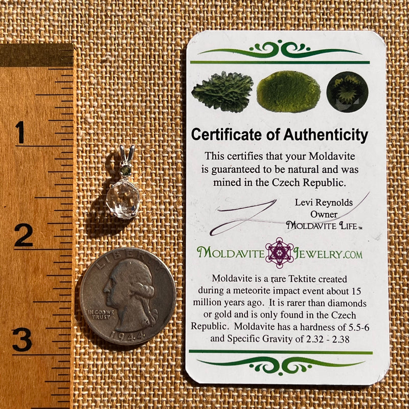 Herkimer Diamond & Moldavite Pendant Sterling #8032-Moldavite Life