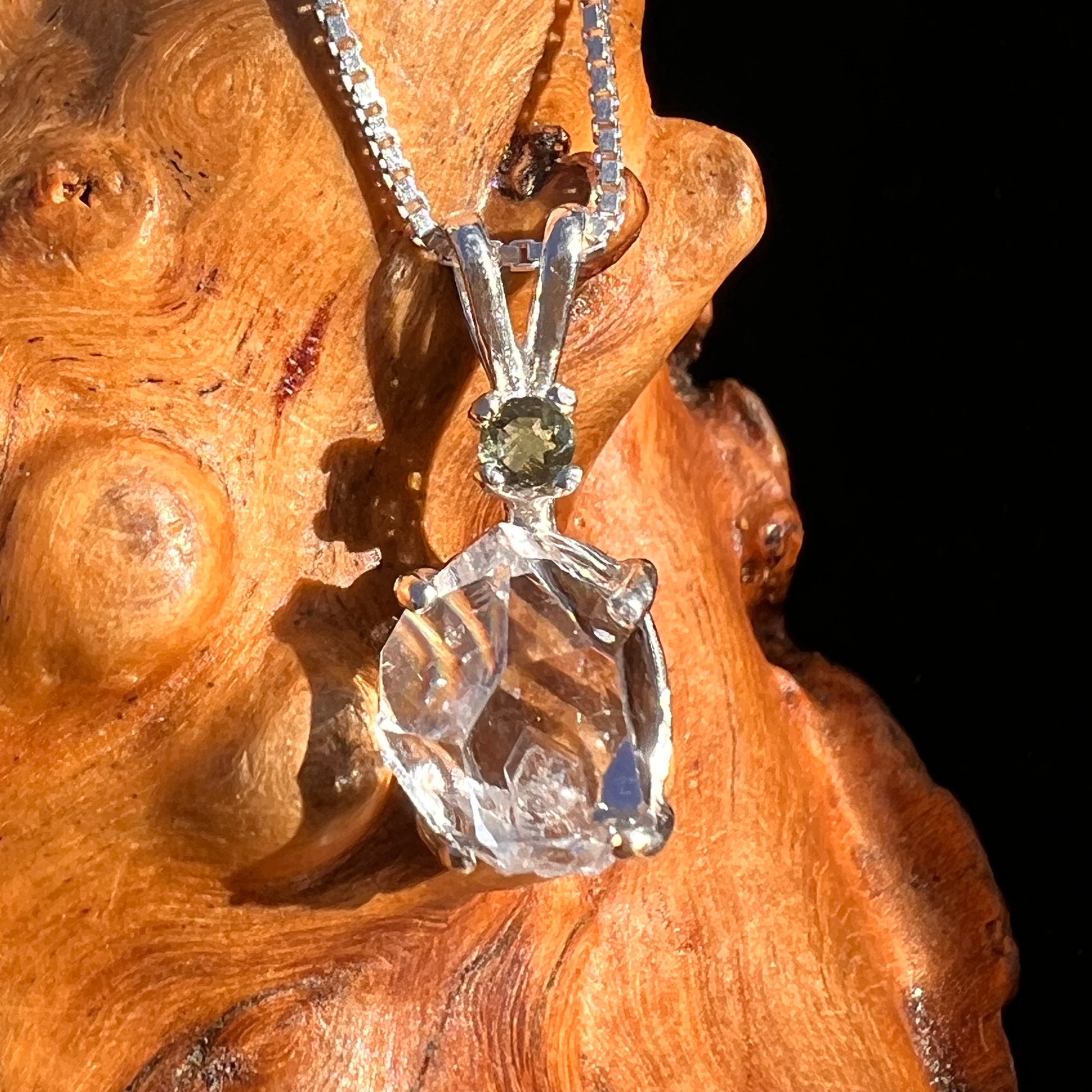 Herkimer Diamond & Moldavite Pendant Sterling #8032-Moldavite Life