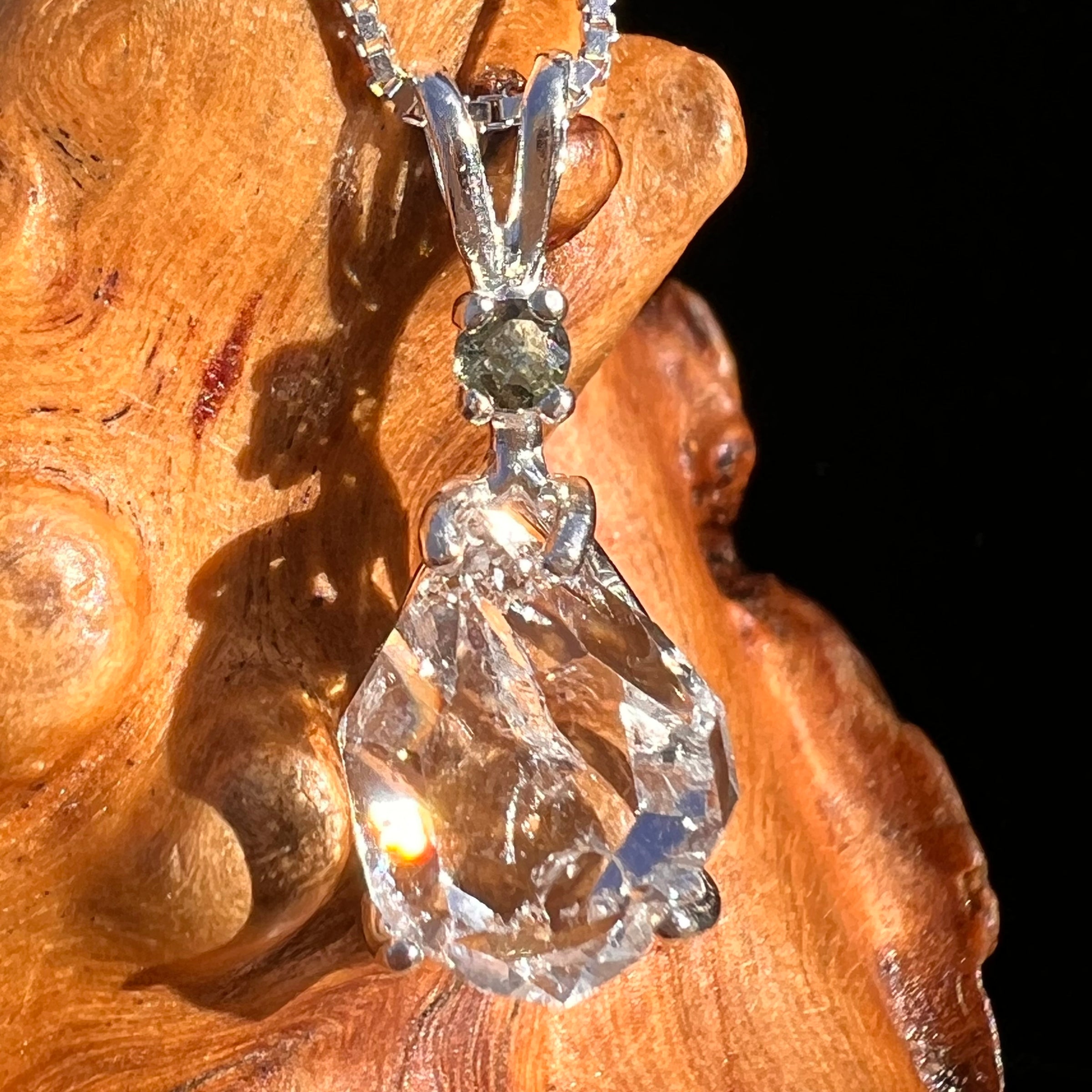Herkimer Diamond & Moldavite Pendant Sterling #8034-Moldavite Life