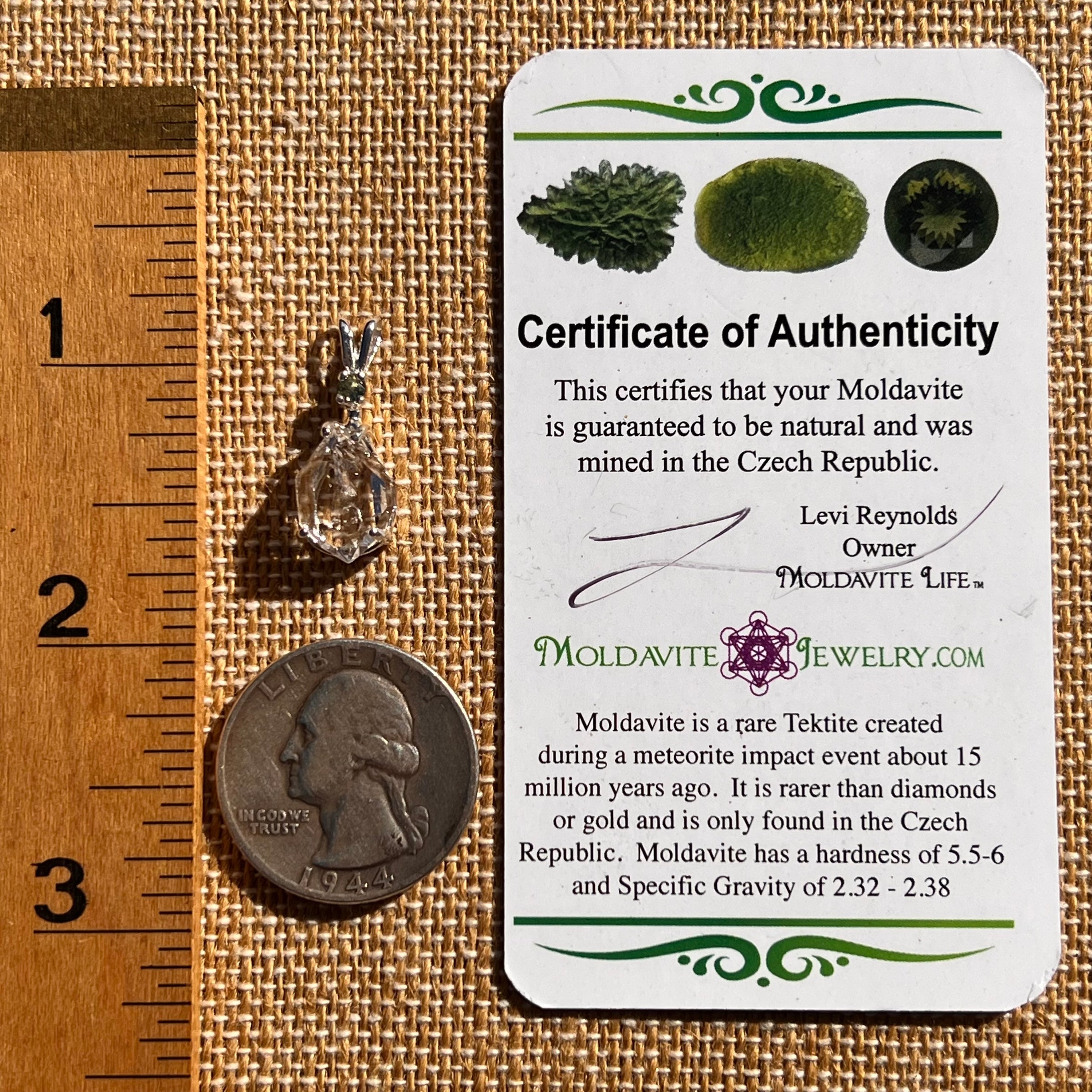 Herkimer Diamond & Moldavite Pendant Sterling #8034-Moldavite Life