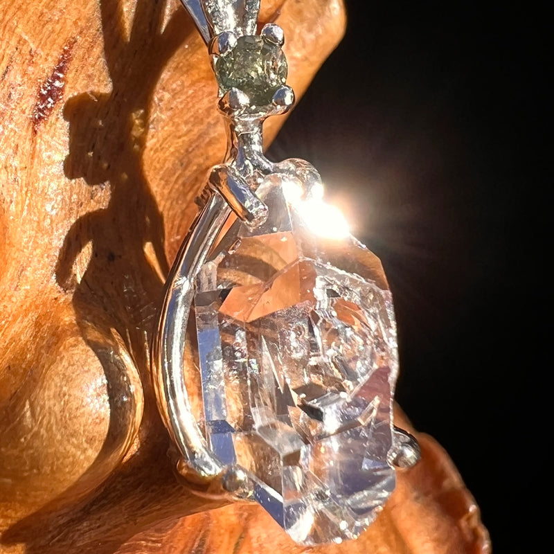 Herkimer Diamond "key" & Moldavite Pendant Sterling #8033-Moldavite Life