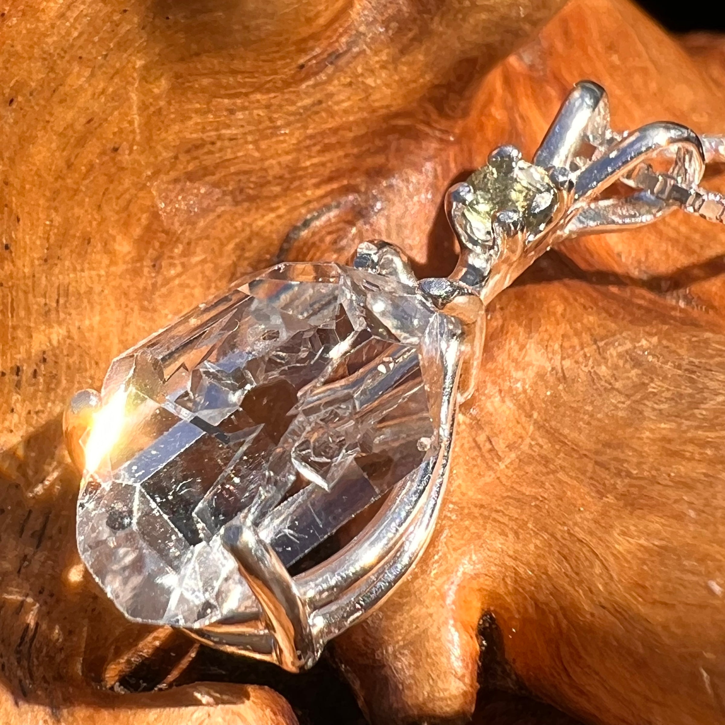 Herkimer Diamond "key" & Moldavite Pendant Sterling #8033-Moldavite Life