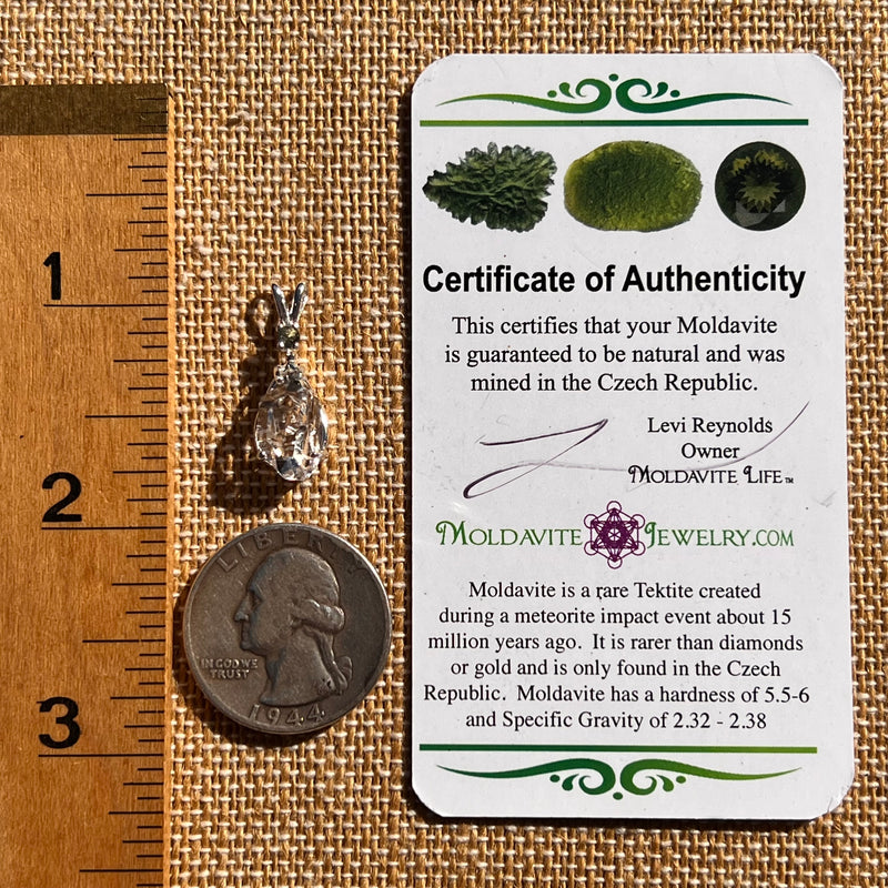 Herkimer Diamond "key" & Moldavite Pendant Sterling #8033-Moldavite Life
