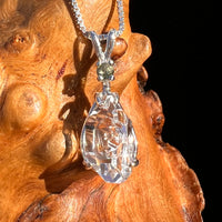Herkimer Diamond "key" & Moldavite Pendant Sterling #8033-Moldavite Life