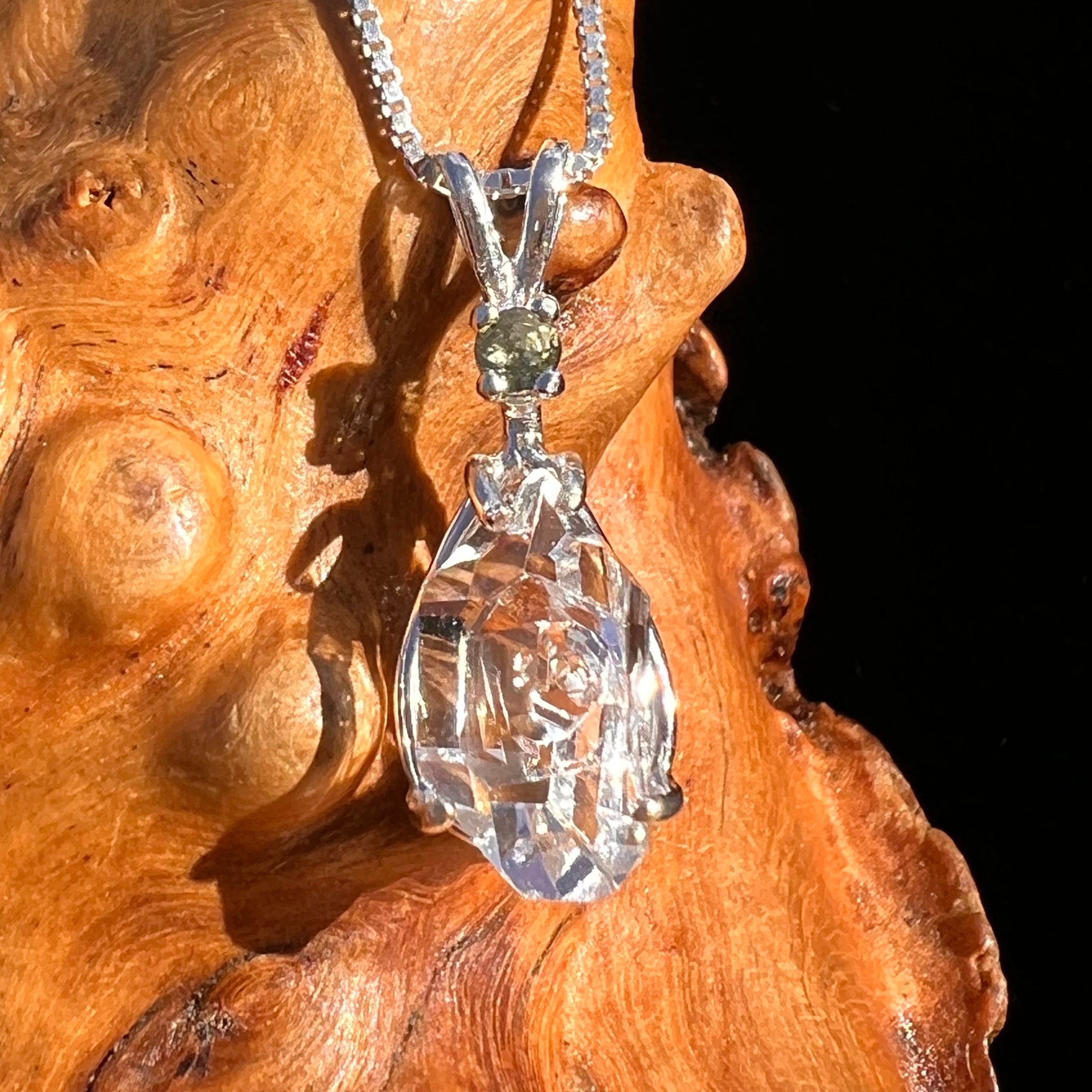 Herkimer Diamond "key" & Moldavite Pendant Sterling #8033-Moldavite Life