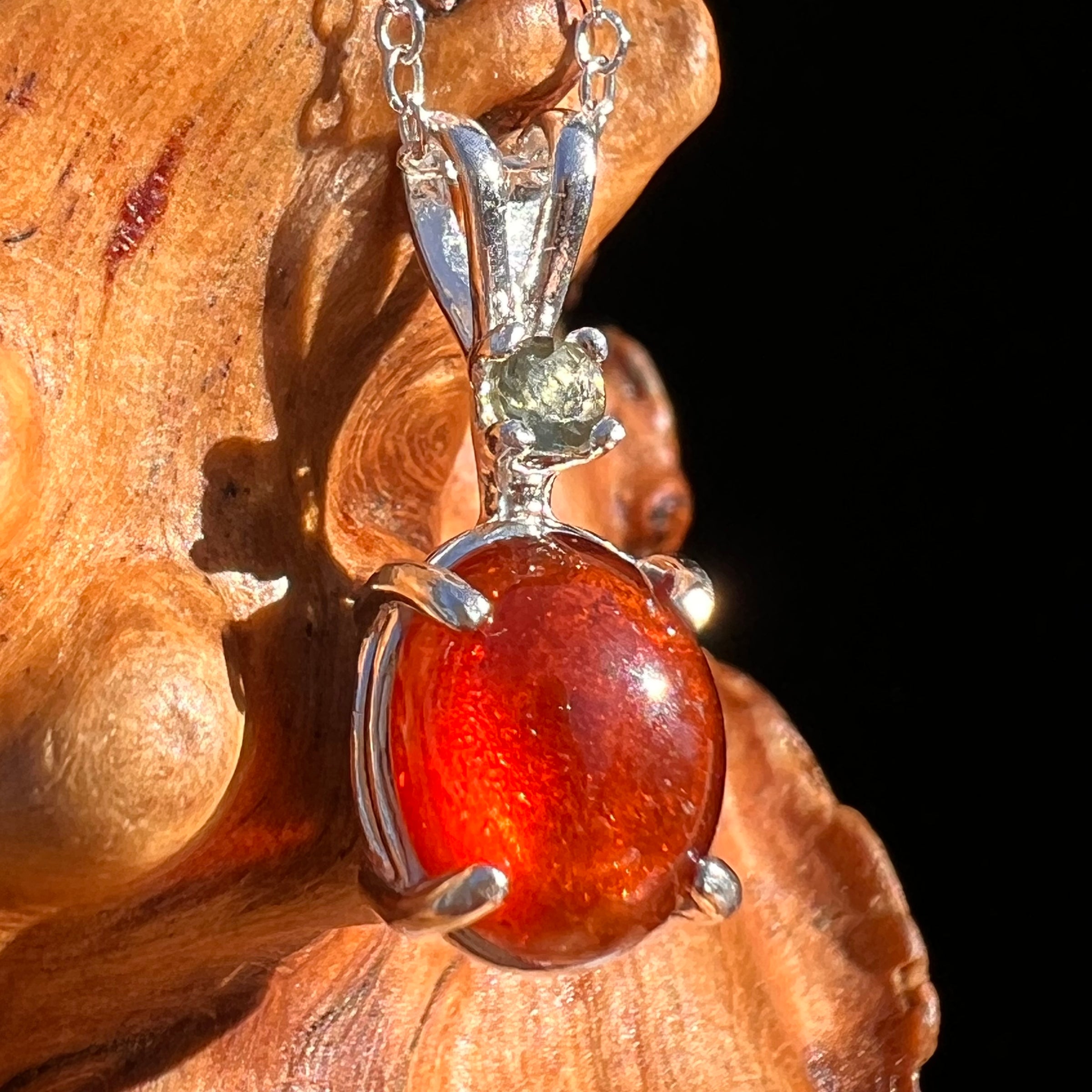 Hessonite Garnet & Moldavite Necklace Sterling Silver #7703-Moldavite Life