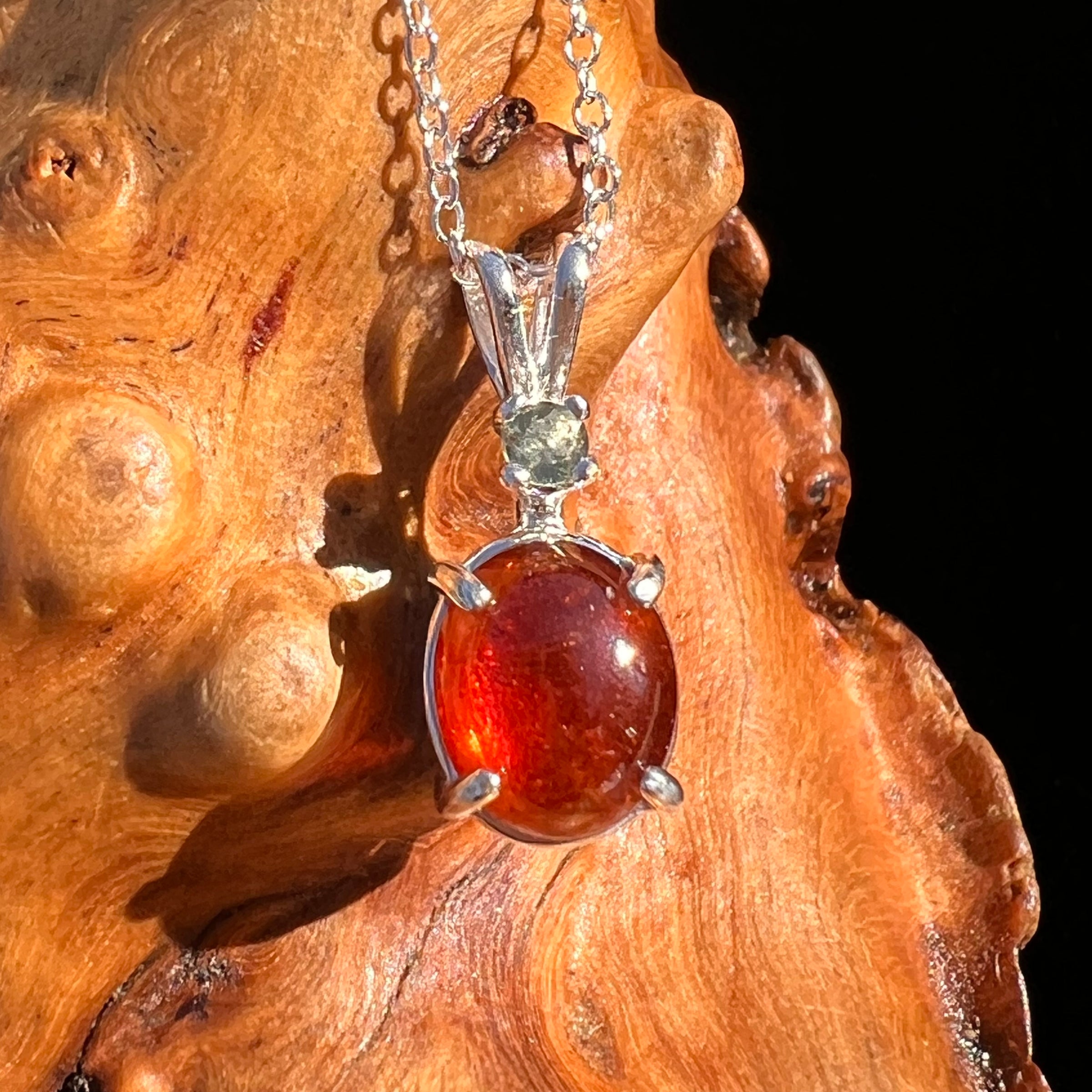 Hessonite Garnet & Moldavite Necklace Sterling Silver #7703-Moldavite Life