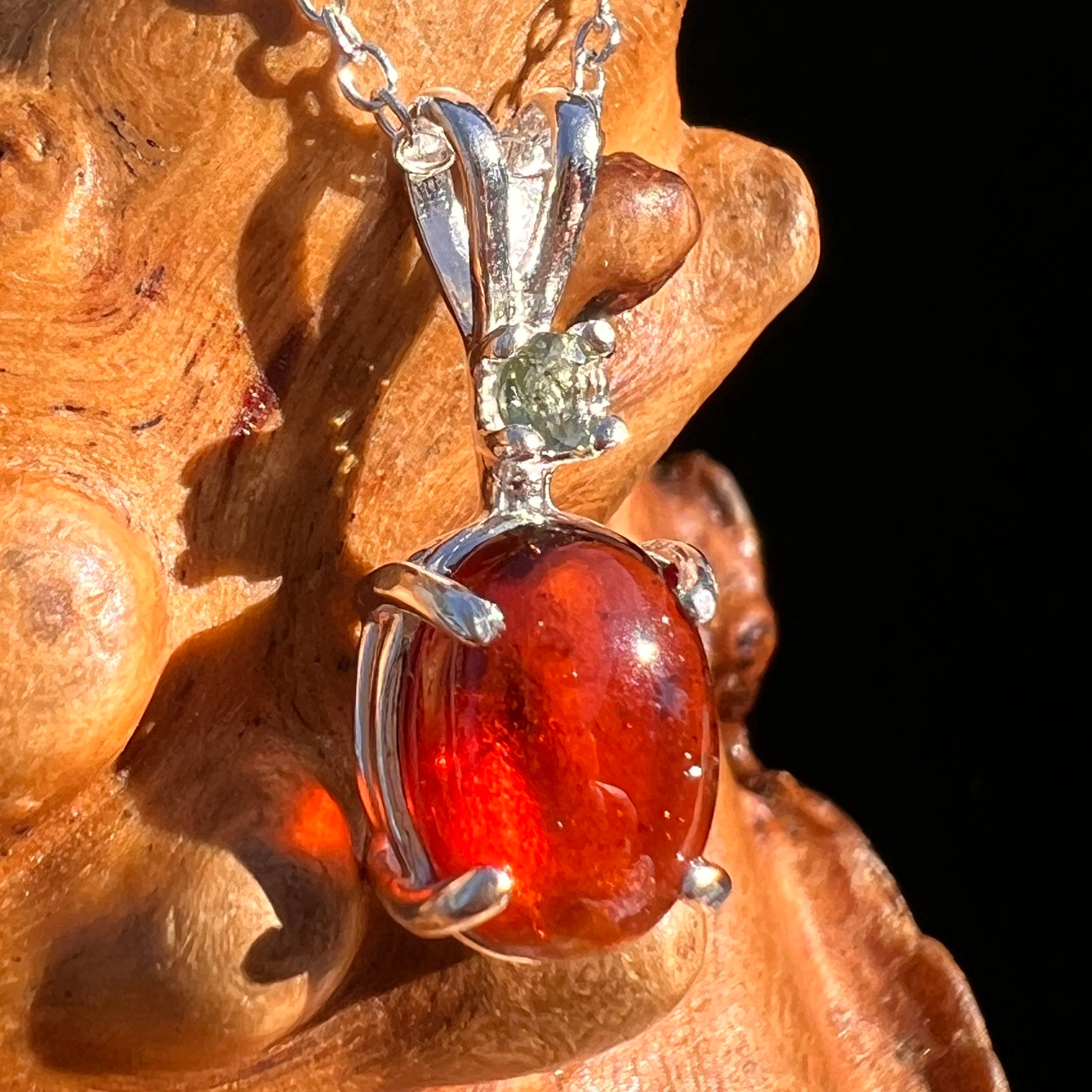 Hessonite Garnet & Moldavite Necklace Sterling Silver #7704-Moldavite Life