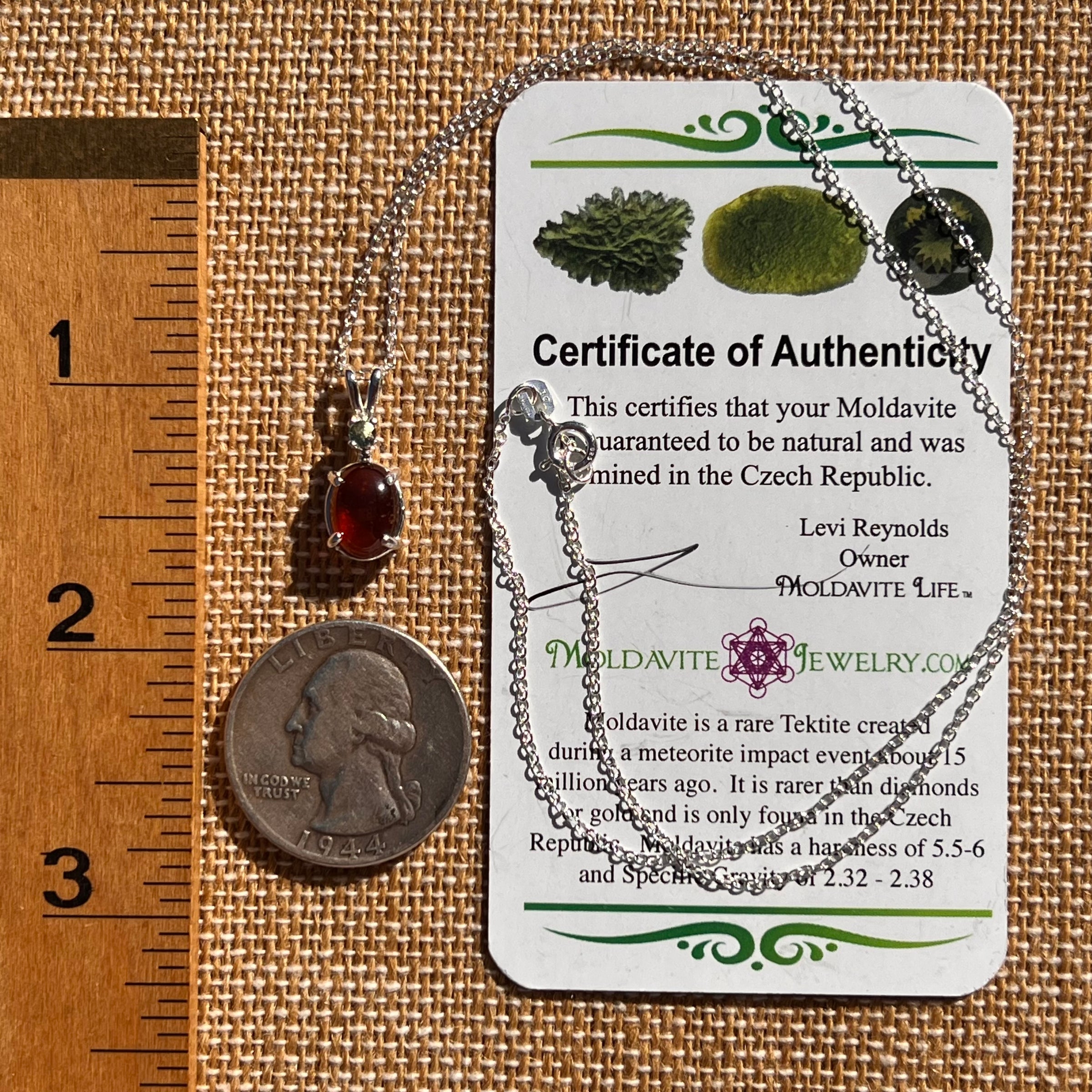 Hessonite Garnet & Moldavite Necklace Sterling Silver #7704-Moldavite Life