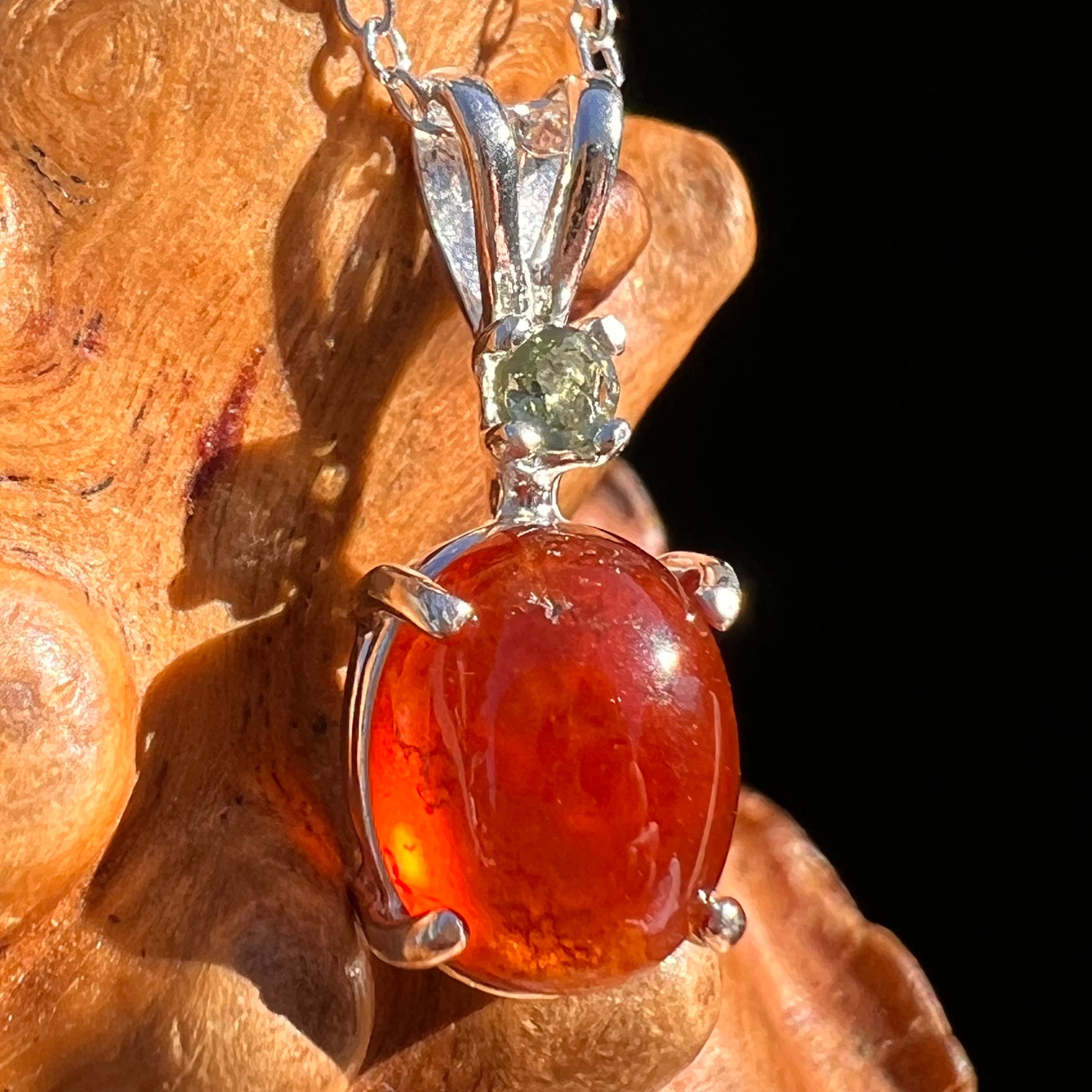 Hessonite Garnet & Moldavite Necklace Sterling Silver #7705-Moldavite Life