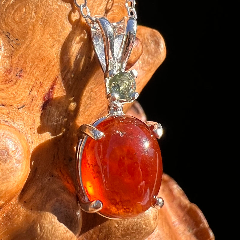 Hessonite Garnet & Moldavite Necklace Sterling Silver #7705-Moldavite Life