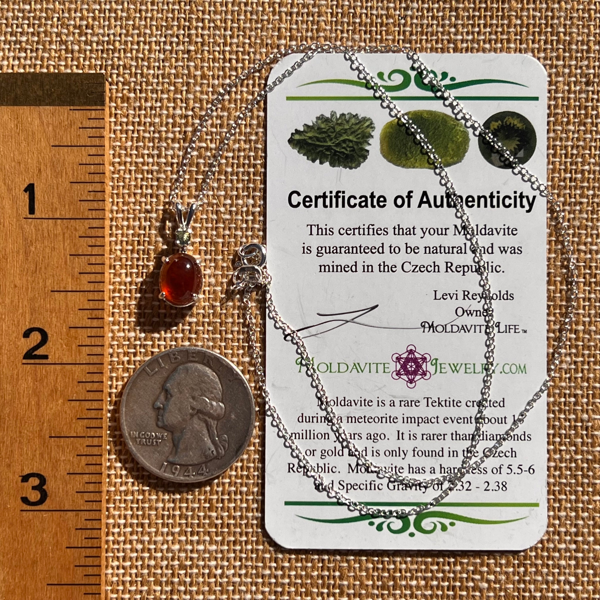 Hessonite Garnet & Moldavite Necklace Sterling Silver #7705-Moldavite Life