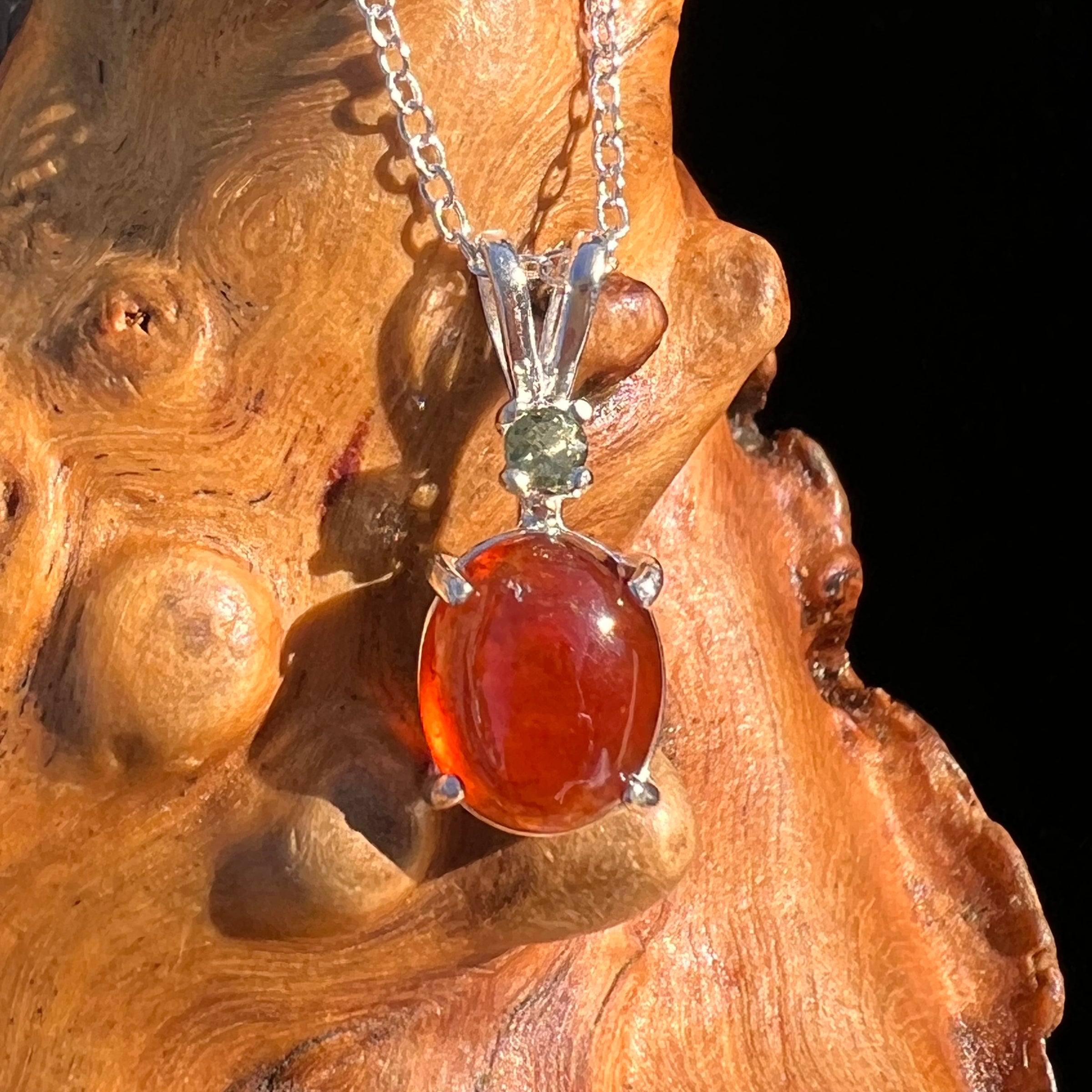 Hessonite Garnet & Moldavite Necklace Sterling Silver #7705-Moldavite Life