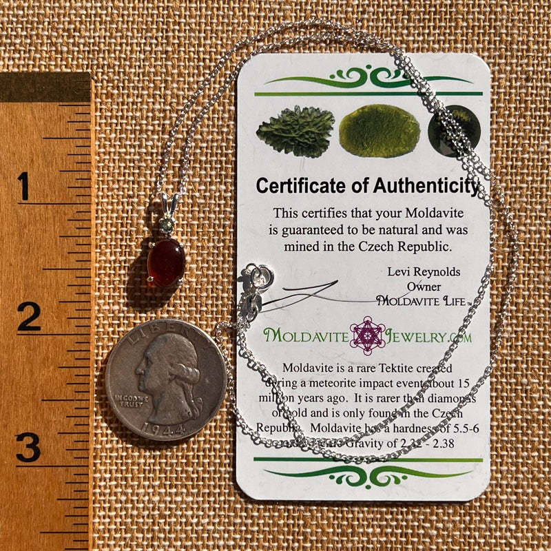Hessonite Garnet & Moldavite Necklace Sterling Silver #7706-Moldavite Life