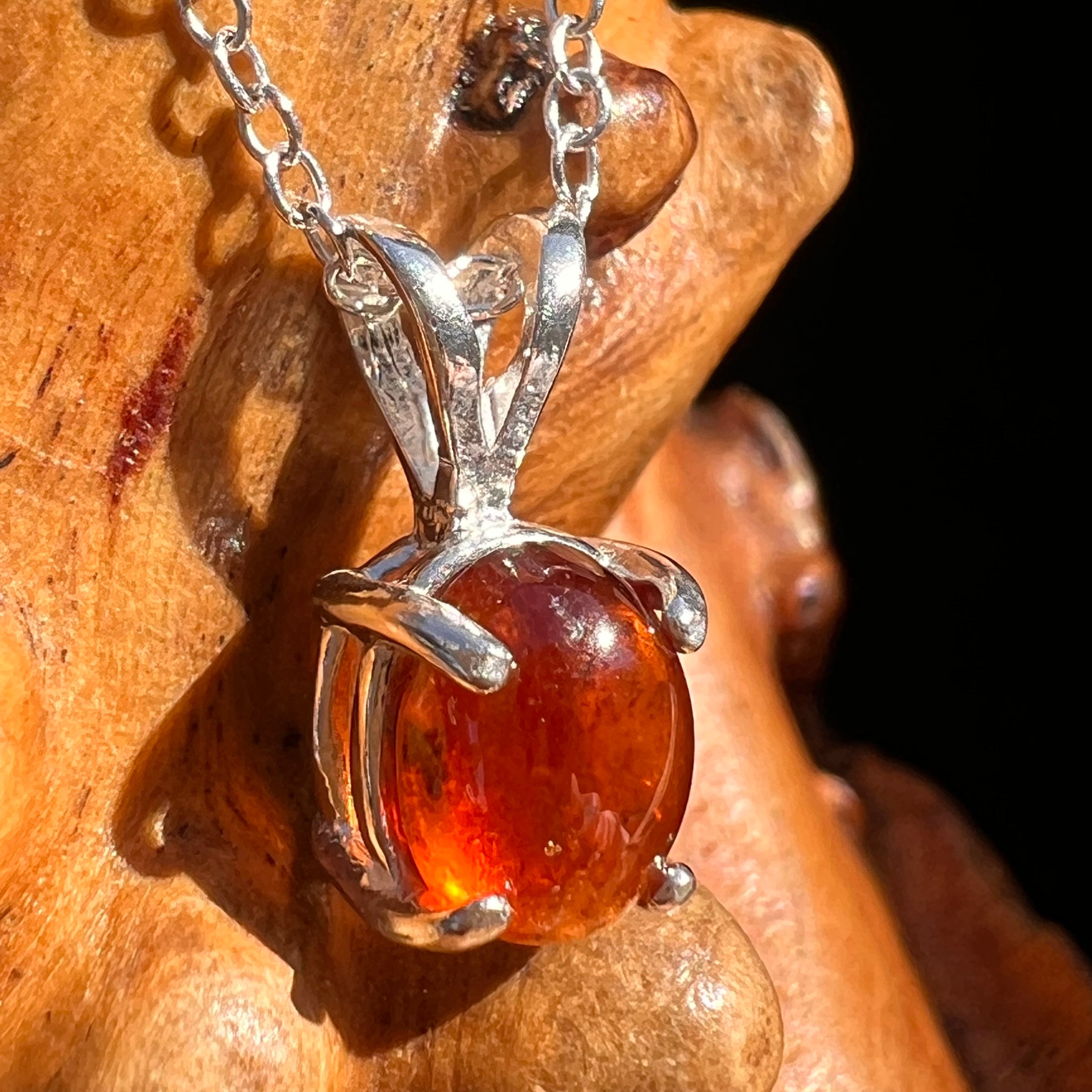 Hessonite Garnet Necklace Sterling Silver #7772-Moldavite Life