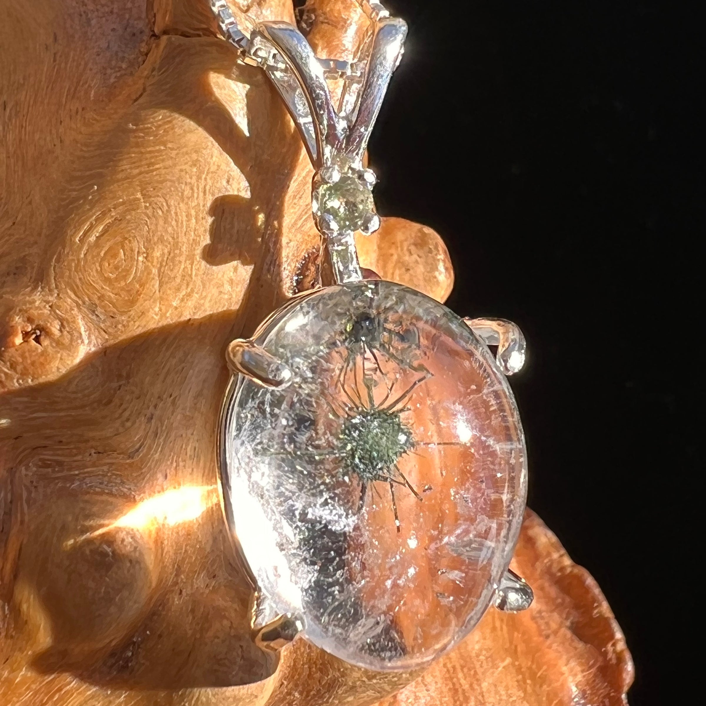 Hollandite Quartz & Moldavite Necklace Sterling Silver #3451-Moldavite Life