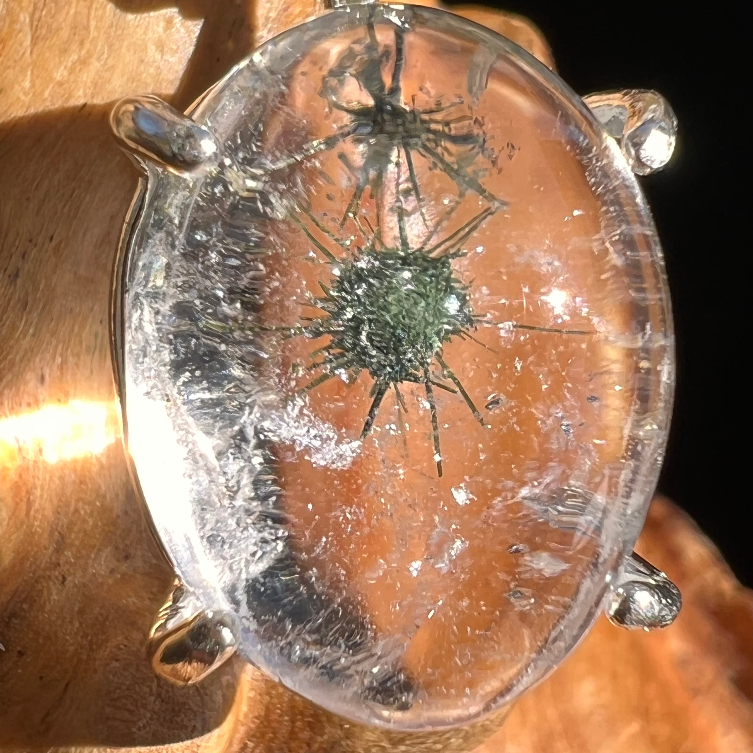 Hollandite Quartz & Moldavite Necklace Sterling Silver #3451-Moldavite Life