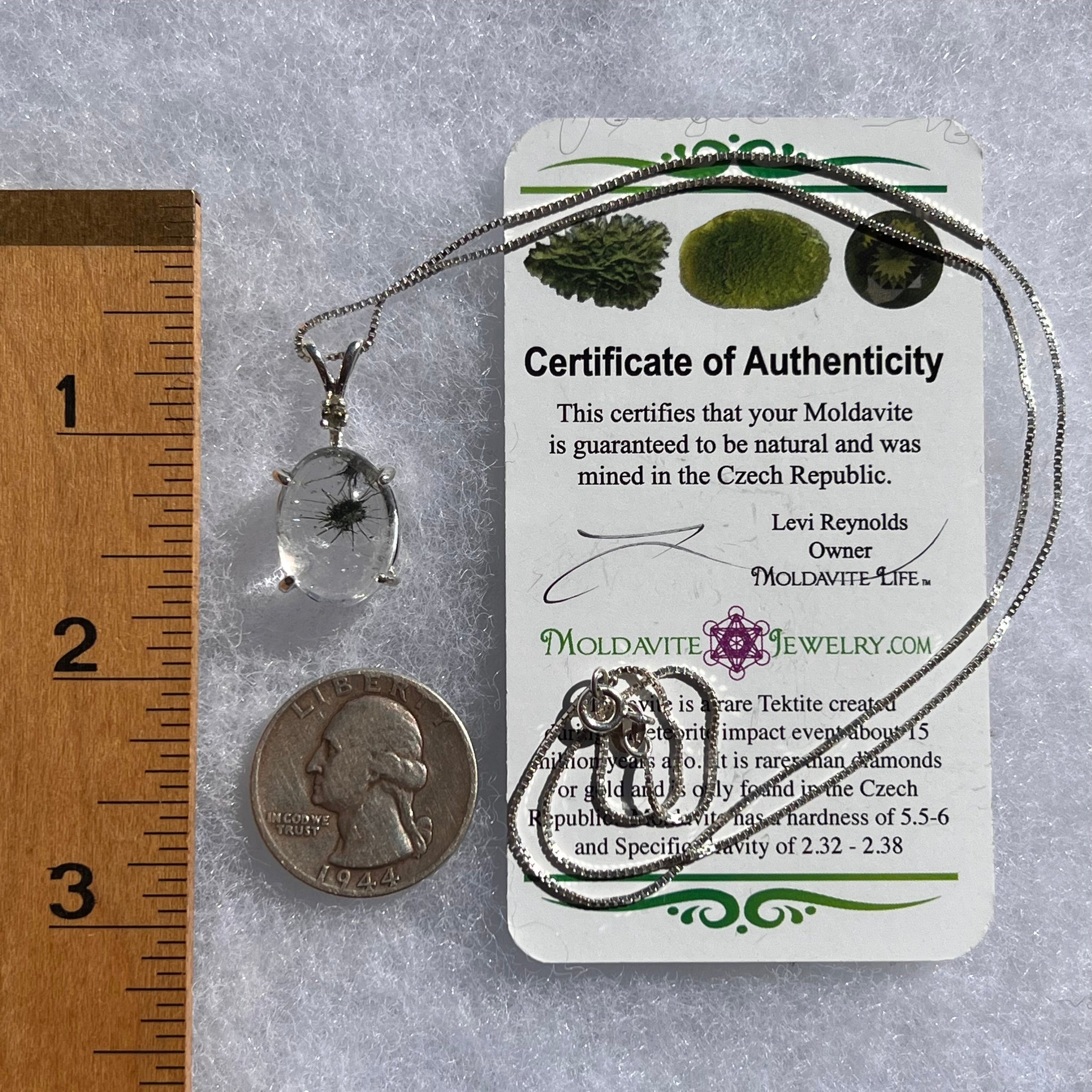 Hollandite Quartz & Moldavite Necklace Sterling Silver #3451-Moldavite Life