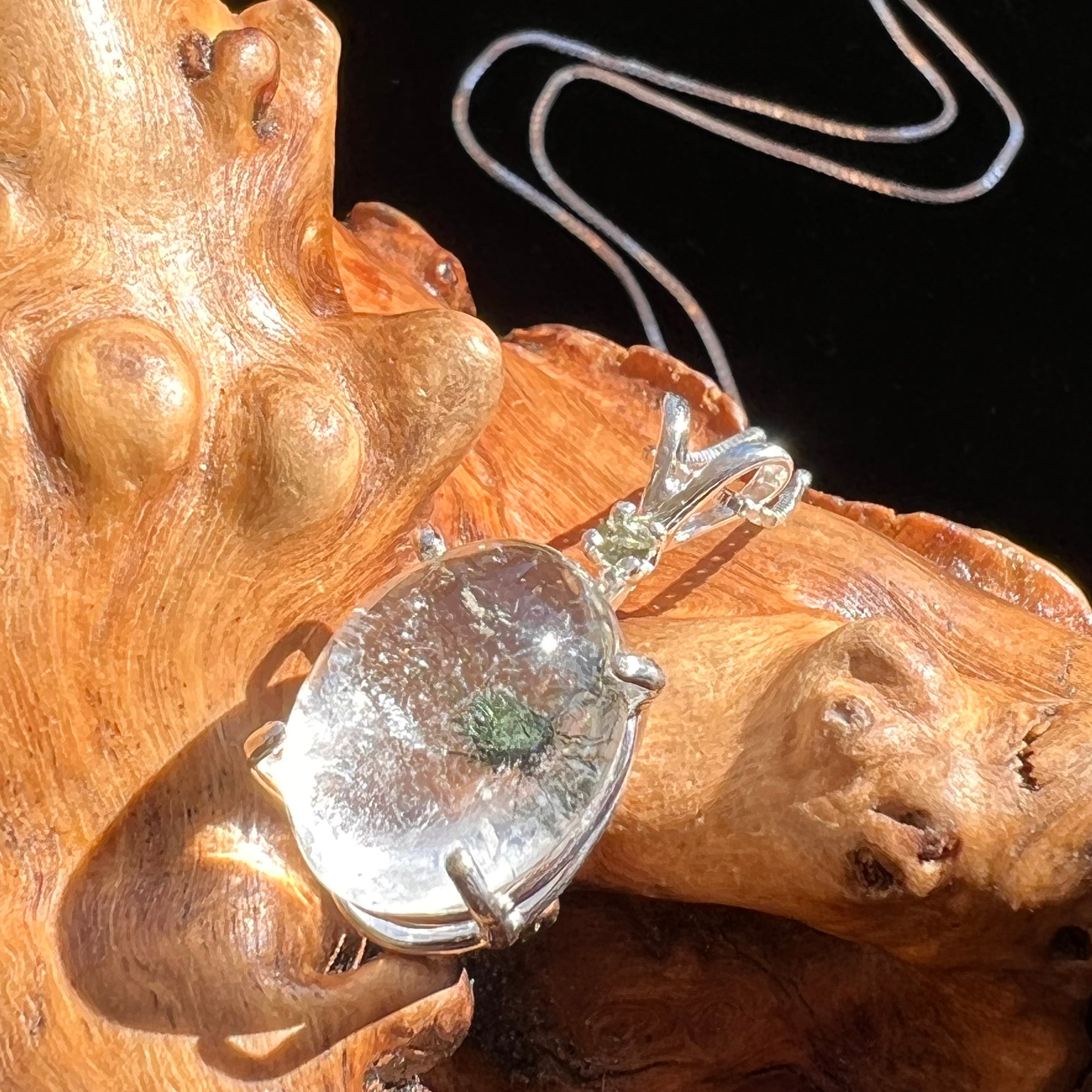 Hollandite Quartz & Moldavite Necklace Sterling Silver #3451-Moldavite Life