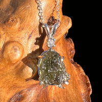 Herkimer Diamond & Moldavite Necklace Sterling #8172-Moldavite Life