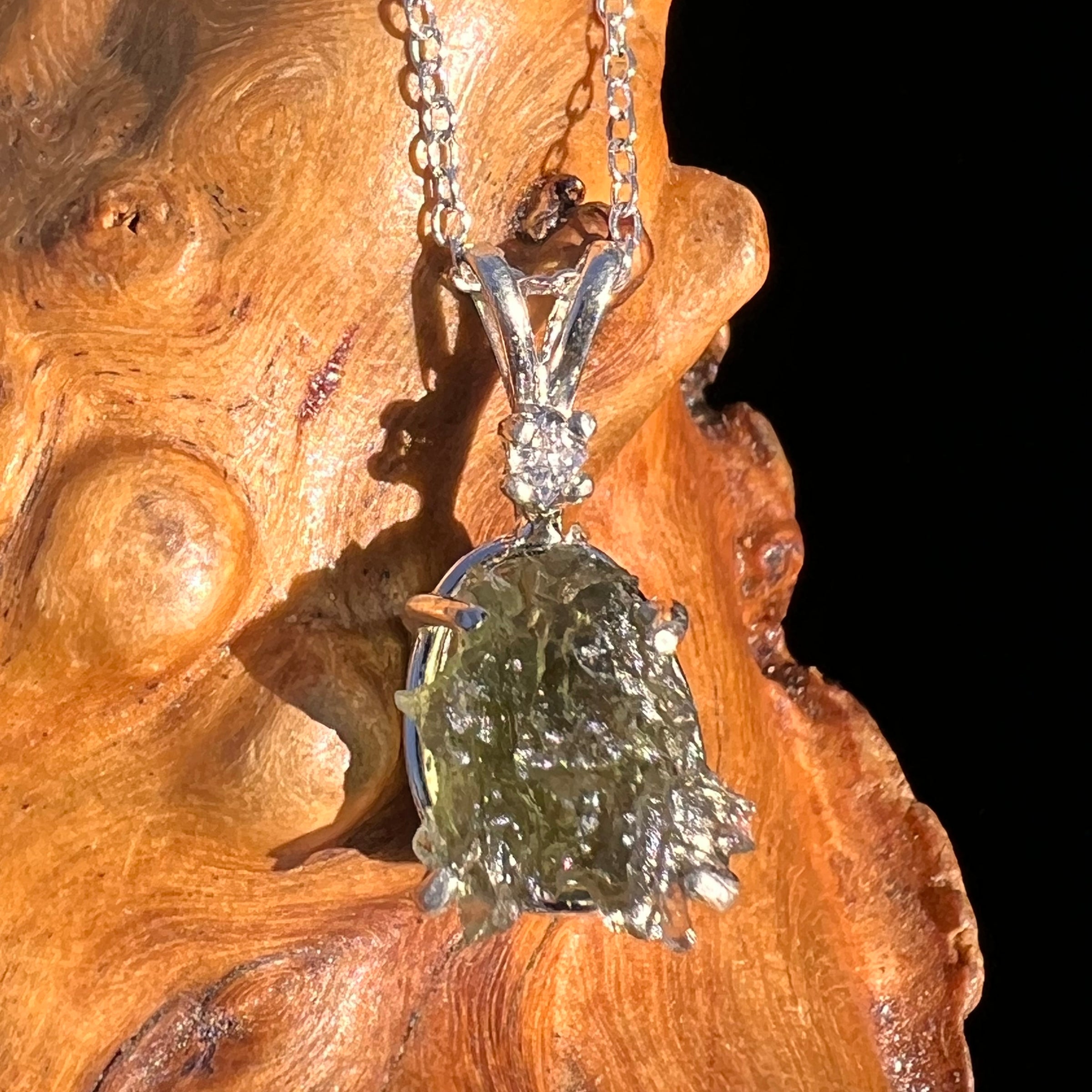 Herkimer Diamond & Moldavite Necklace Sterling #8172-Moldavite Life