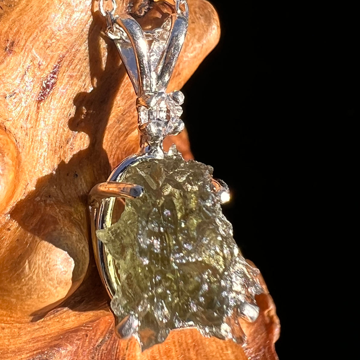 Herkimer Diamond & Moldavite Necklace Sterling #8172-Moldavite Life
