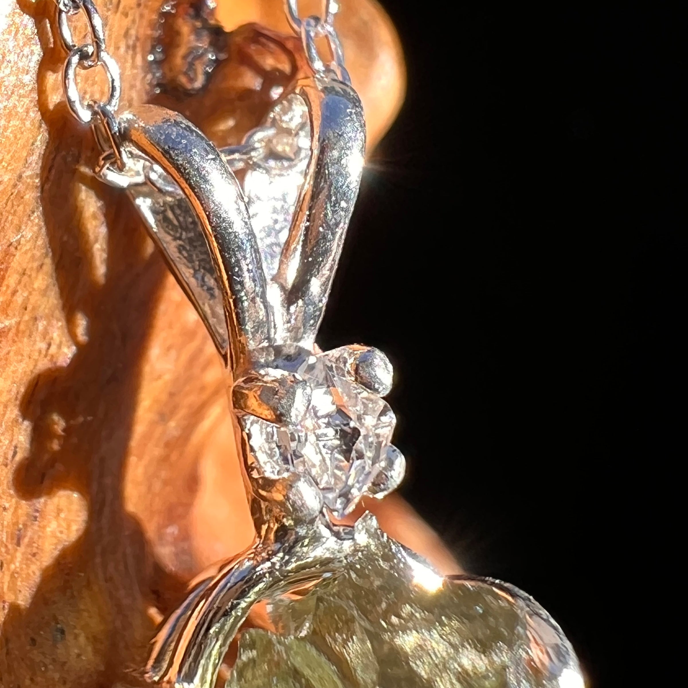 Herkimer Diamond & Moldavite Necklace Sterling #8172-Moldavite Life