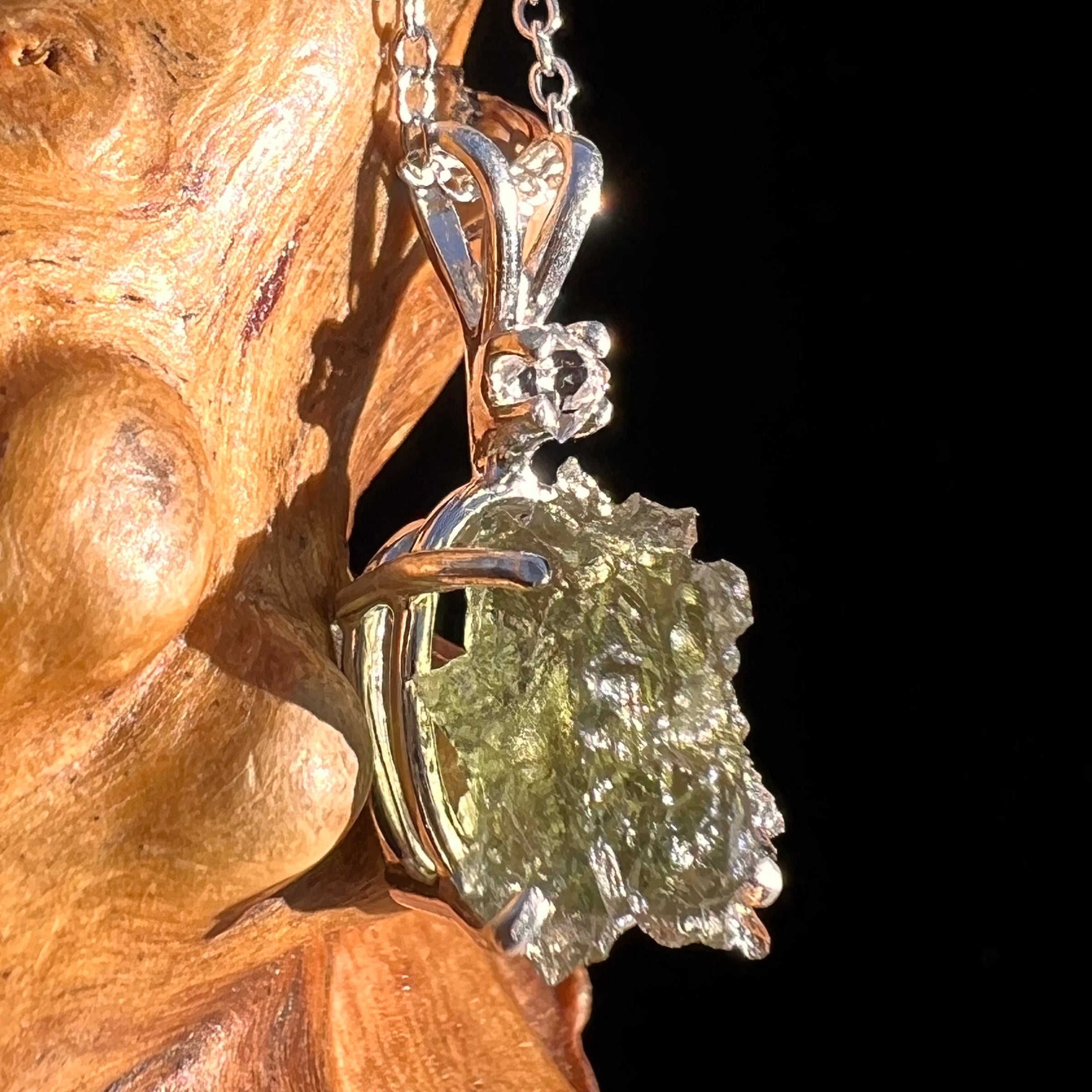 Herkimer Diamond & Moldavite Necklace Sterling #8172-Moldavite Life