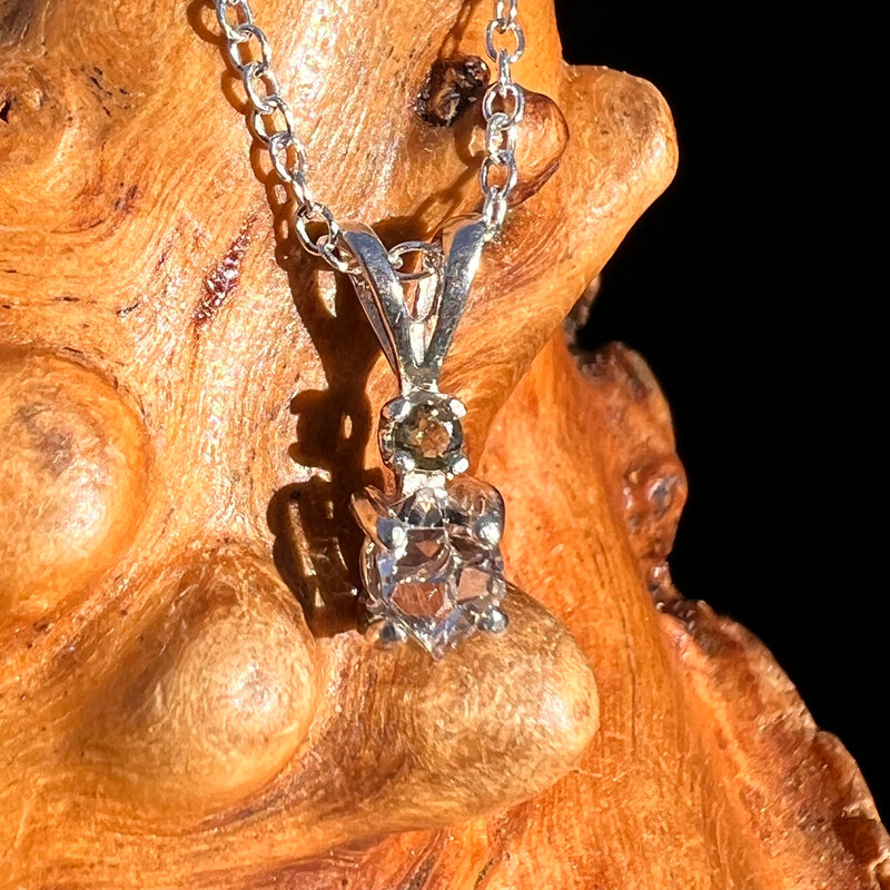 Herkimer Diamond & Moldavite Necklace Sterling #8173-Moldavite Life