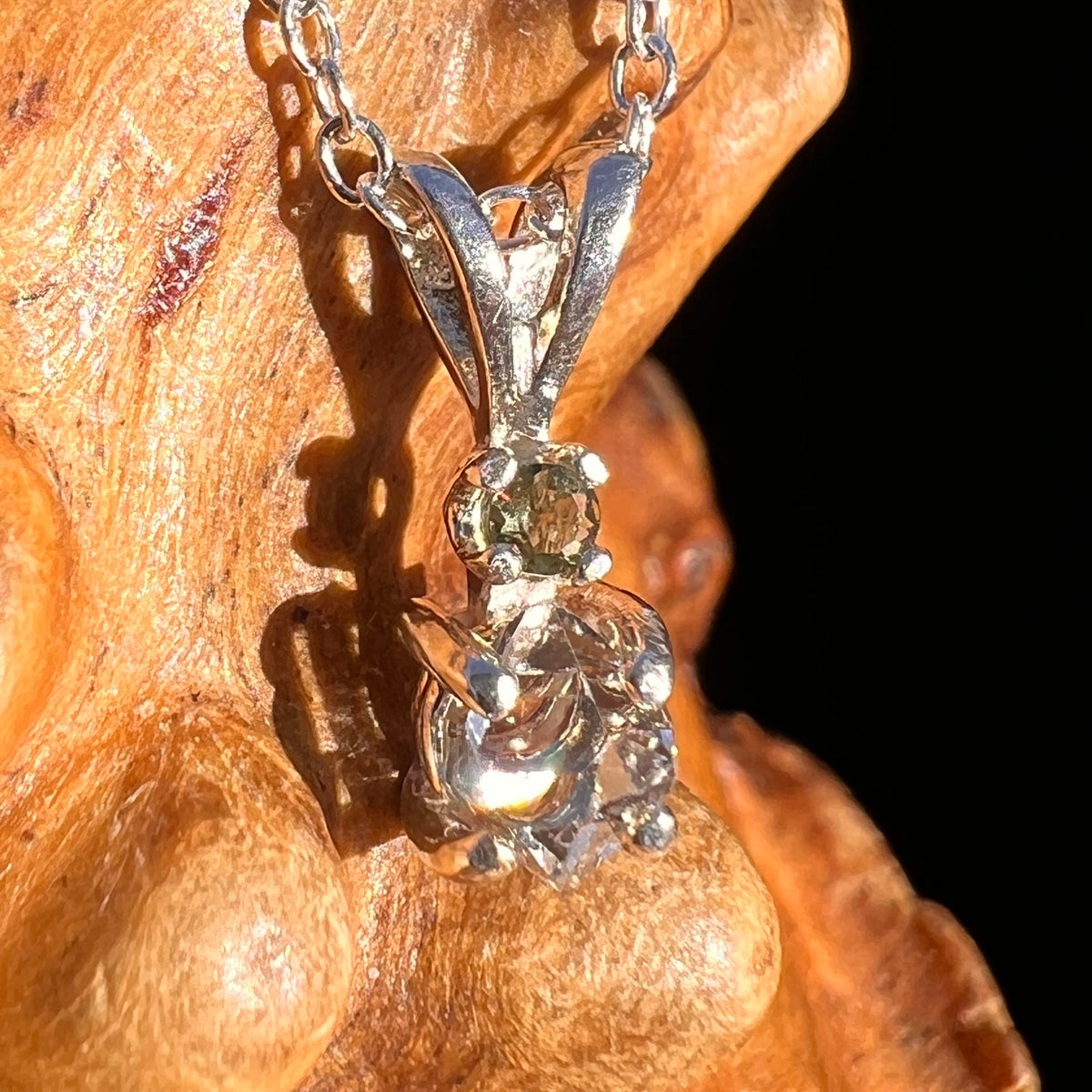 Herkimer Diamond & Moldavite Necklace Sterling #8173-Moldavite Life
