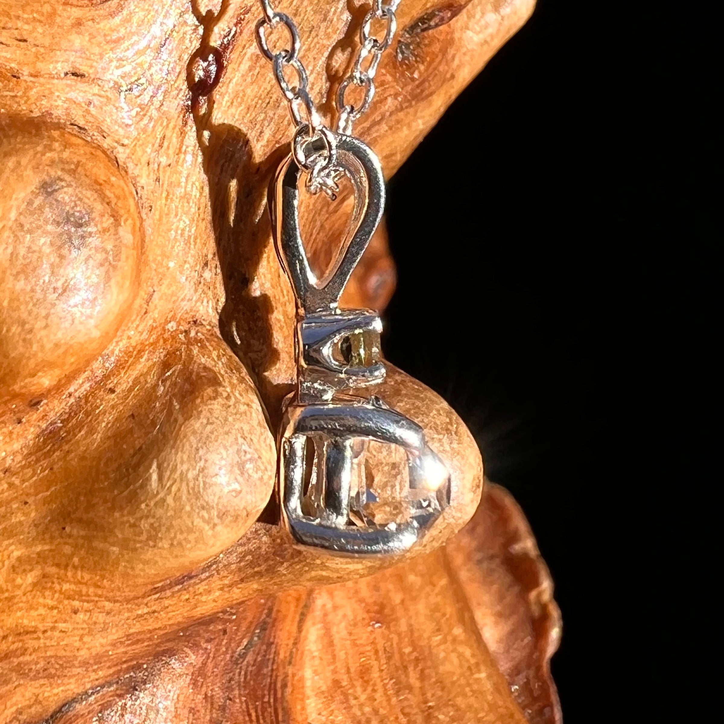 Herkimer Diamond & Moldavite Necklace Sterling #8173-Moldavite Life