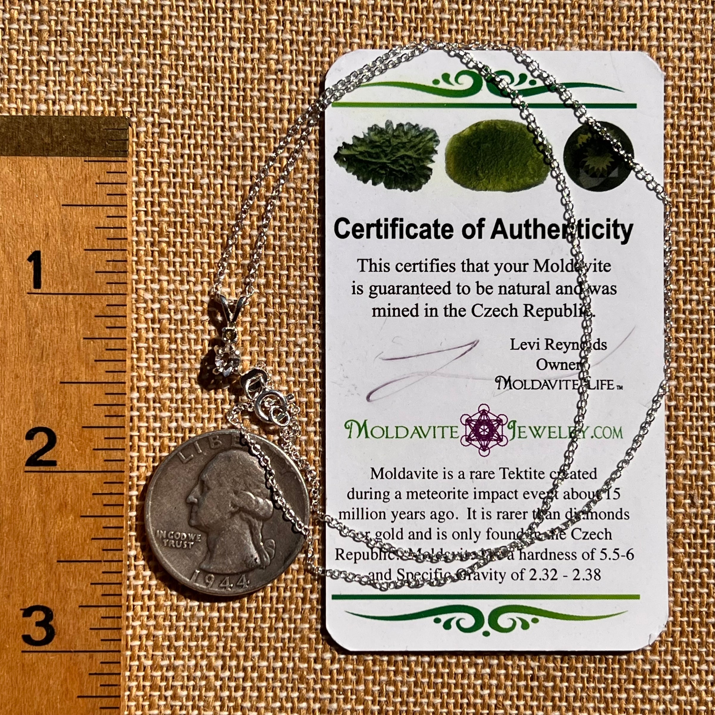 Herkimer Diamond & Moldavite Necklace Sterling #8173-Moldavite Life