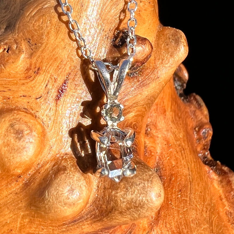 Herkimer Diamond & Moldavite Necklace Sterling #8174-Moldavite Life