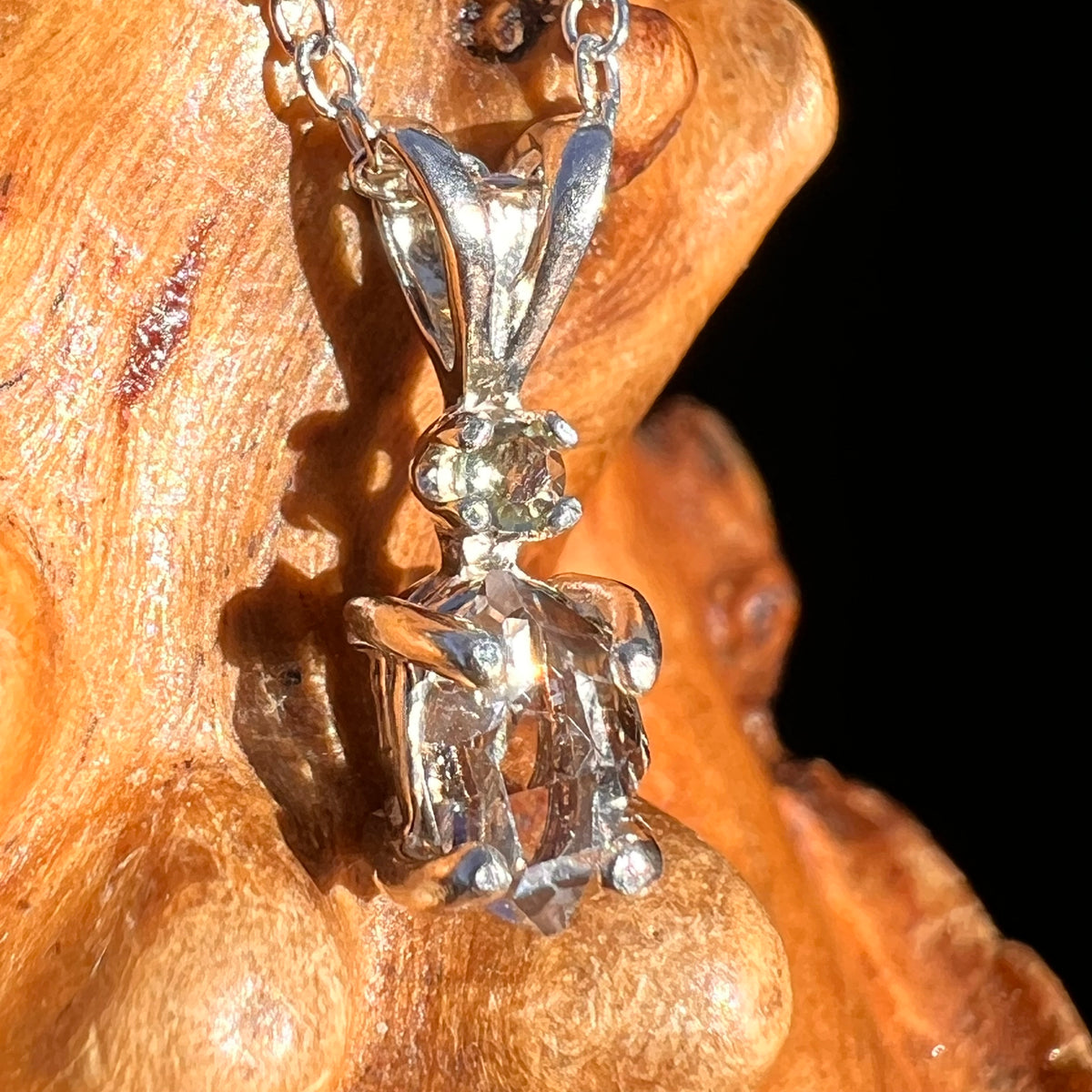 Herkimer Diamond & Moldavite Necklace Sterling #8174-Moldavite Life
