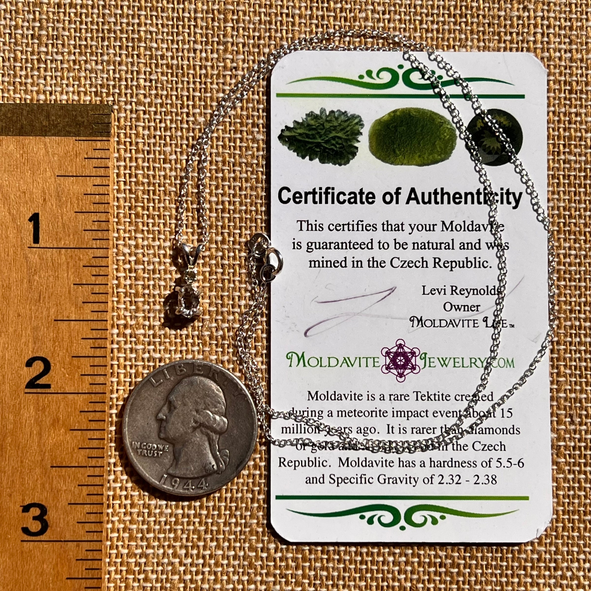 Herkimer Diamond & Moldavite Necklace Sterling #8174-Moldavite Life