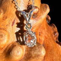 Herkimer Diamond & Moldavite Necklace Sterling #8175-Moldavite Life