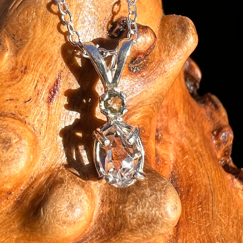 Herkimer Diamond & Moldavite Necklace Sterling #8175-Moldavite Life