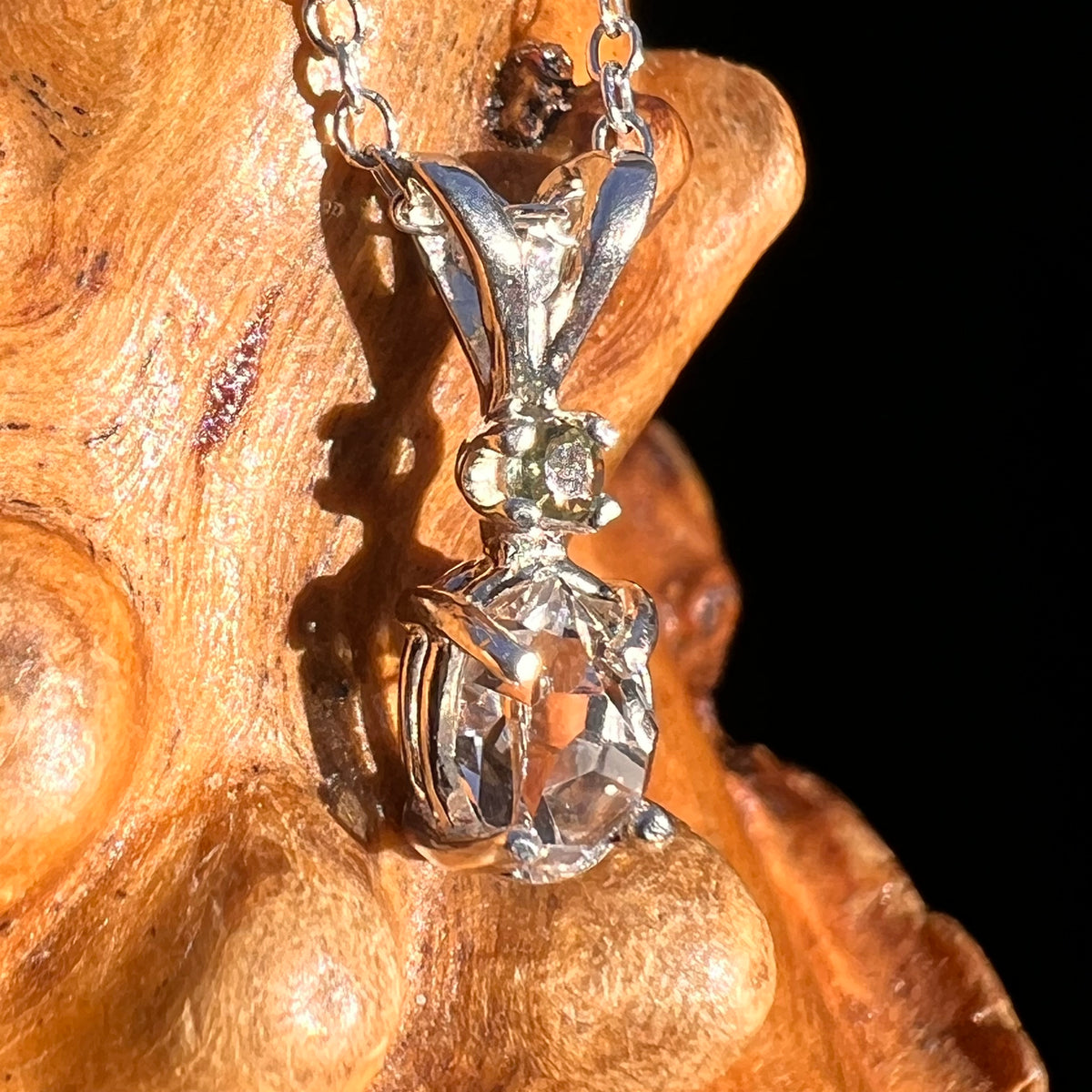 Herkimer Diamond & Moldavite Necklace Sterling #8175-Moldavite Life