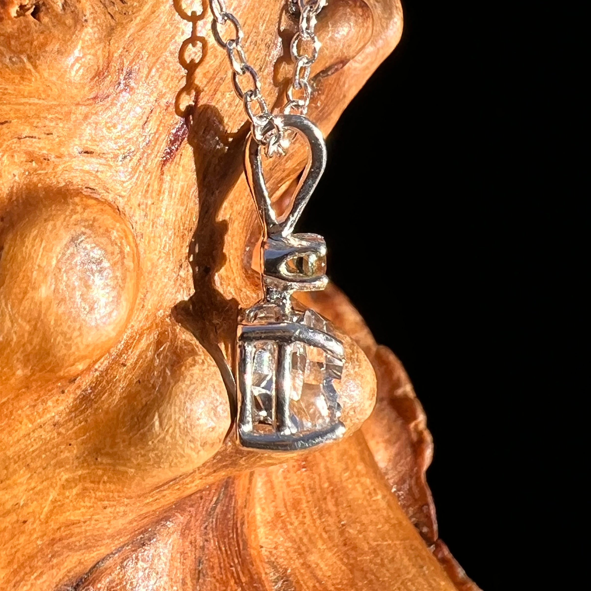 Herkimer Diamond & Moldavite Necklace Sterling #8175-Moldavite Life
