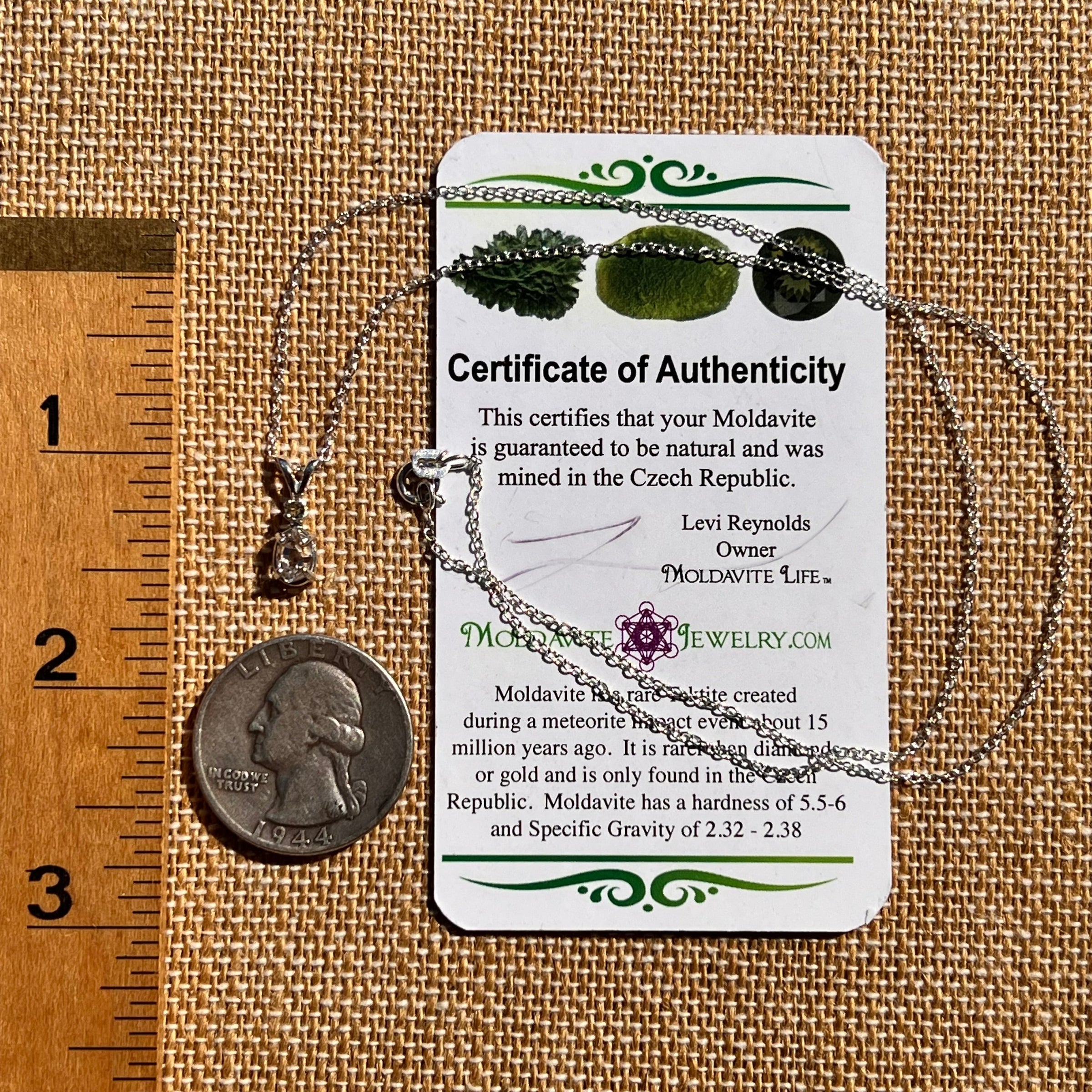 Herkimer Diamond & Moldavite Necklace Sterling #8175-Moldavite Life