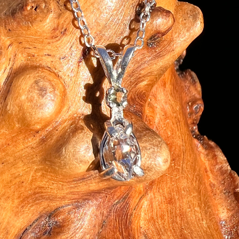 Herkimer Diamond & Moldavite Necklace Sterling #8176-Moldavite Life